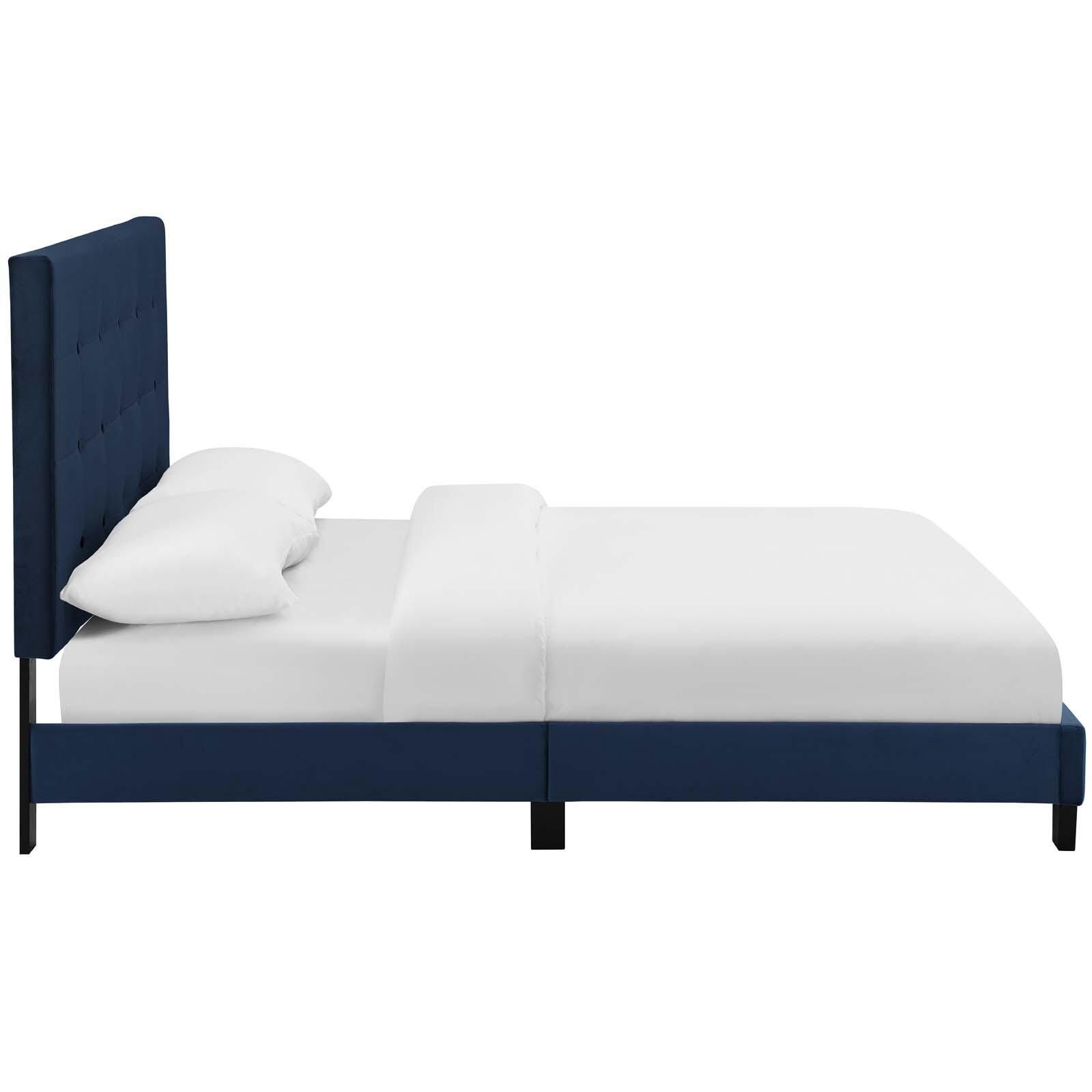 Melanie King Tufted Button Upholstered Velvet Platform Bed, , large