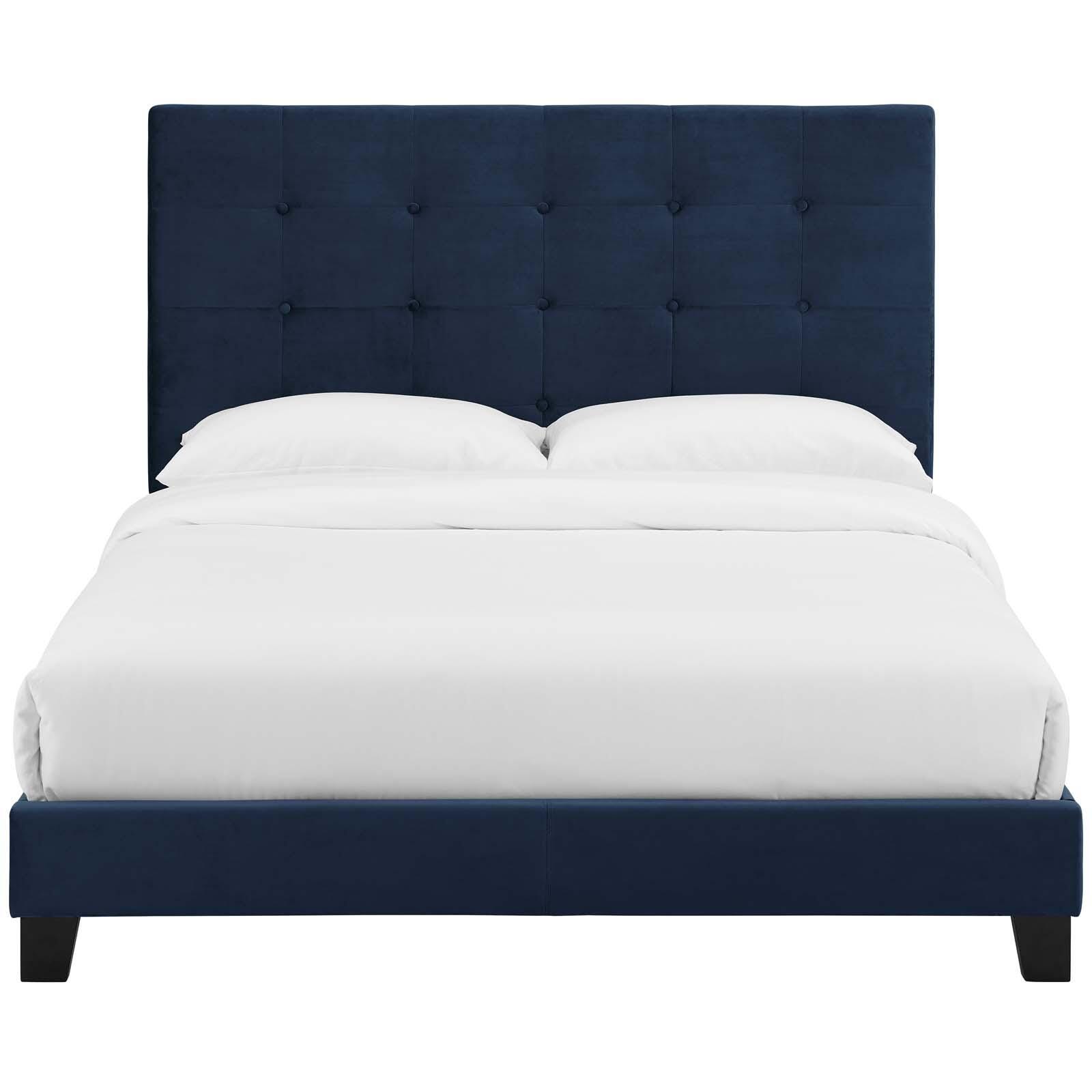 Melanie King Tufted Button Upholstered Velvet Platform Bed, , large