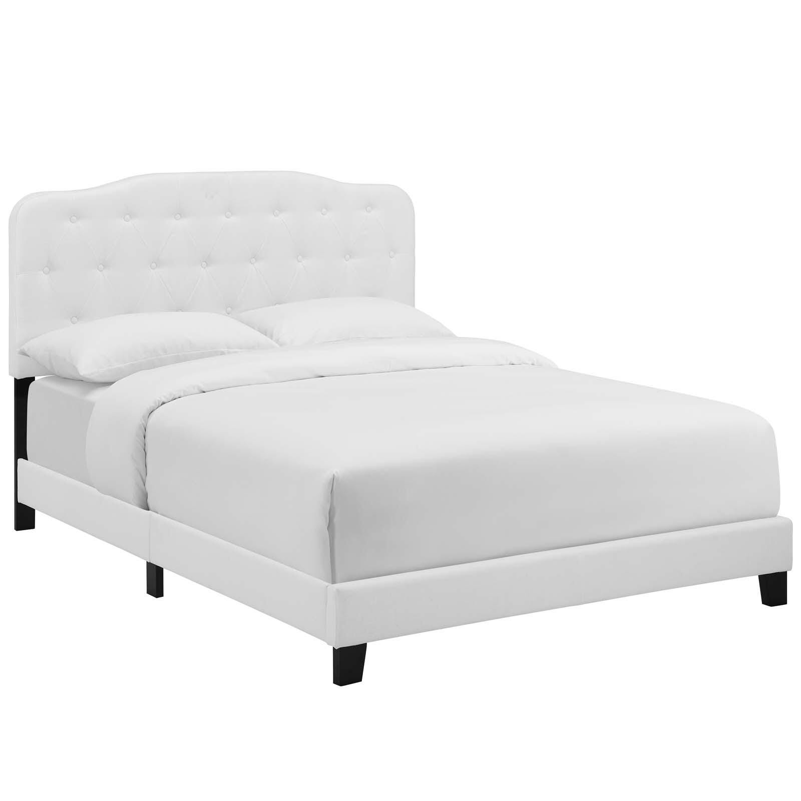 Amelia Queen Upholstered Fabric Bed, White, large