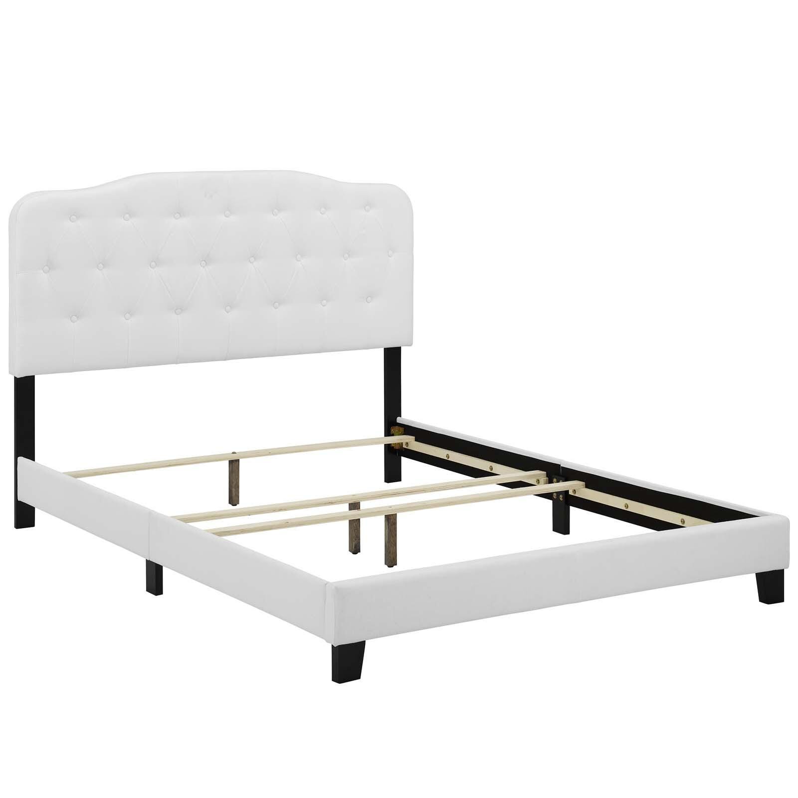 Amelia Queen Upholstered Fabric Bed, White, large