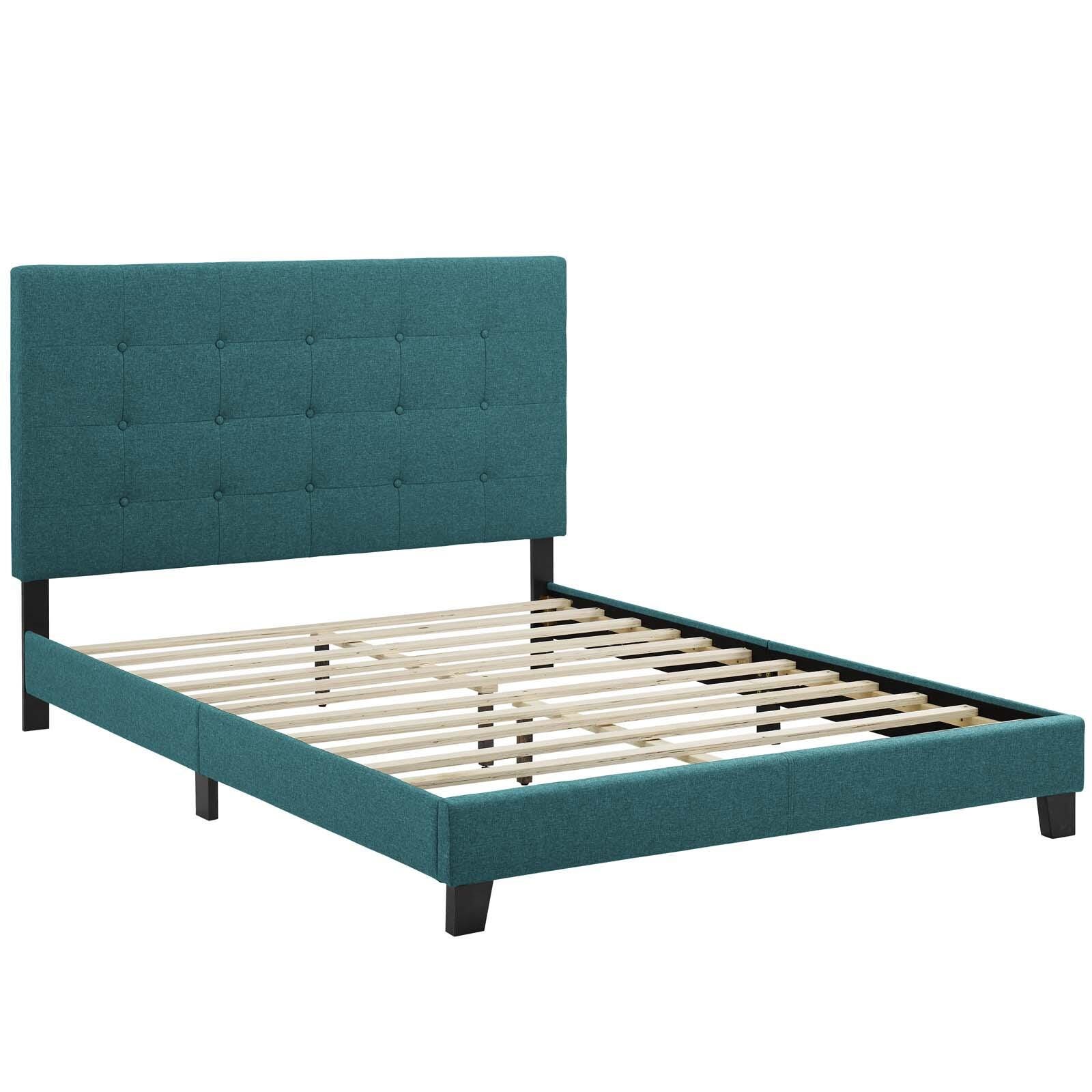 Melanie Queen Tufted Button Upholstered Platform Bed, Teal, large
