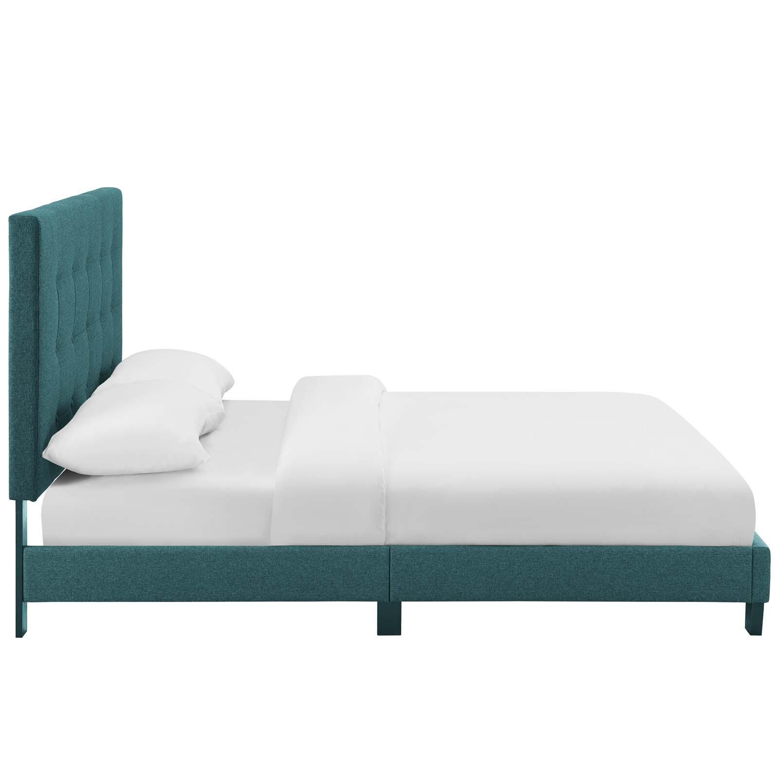 Melanie Queen Tufted Button Upholstered Platform Bed, Teal, large