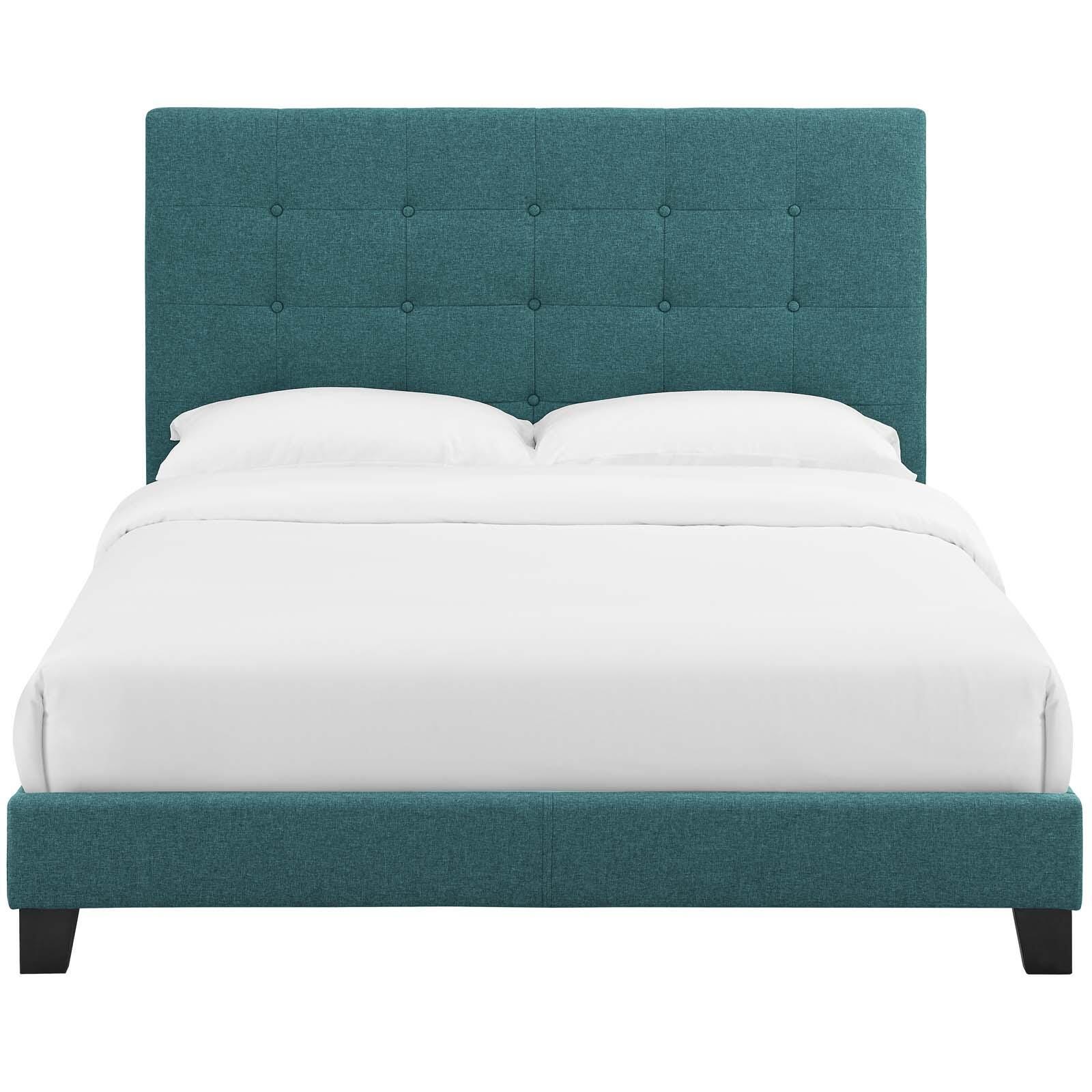Melanie Queen Tufted Button Upholstered Platform Bed, Teal, large