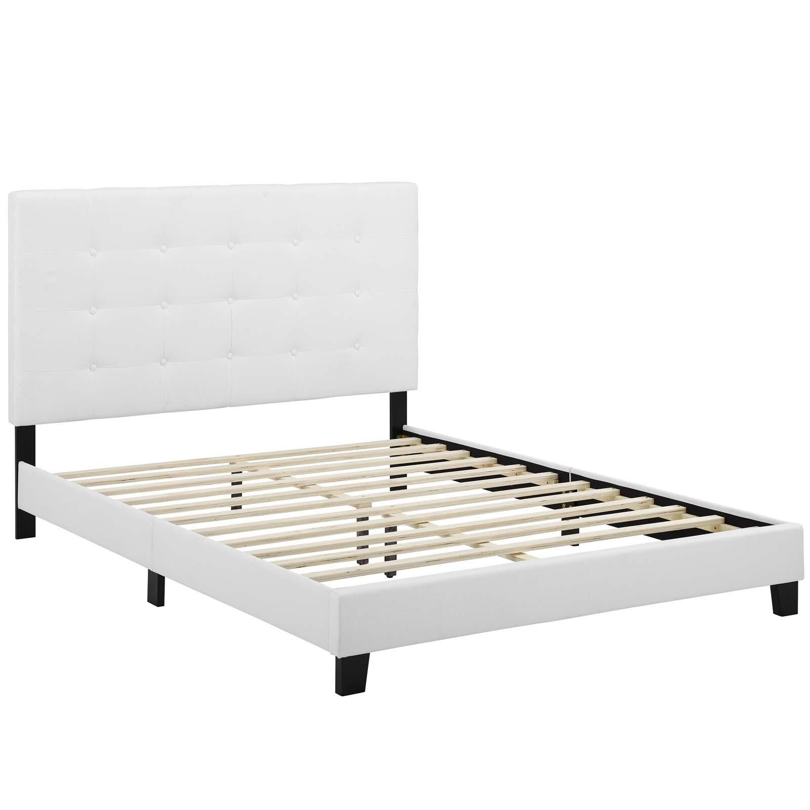 Melanie Queen Tufted Button Upholstered Platform Bed, White, large
