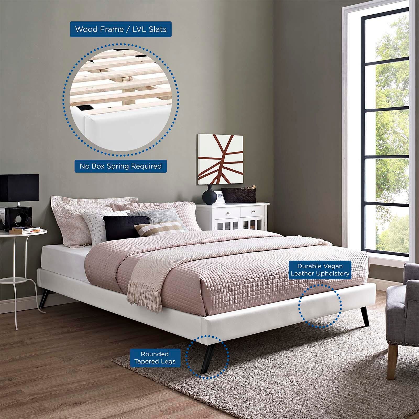 Loryn Queen Vinyl Platform Bed, White, large