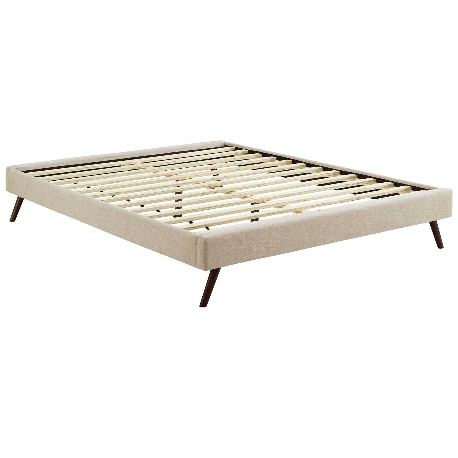 Loryn Queen Fabric Platform Bed, Beige, large