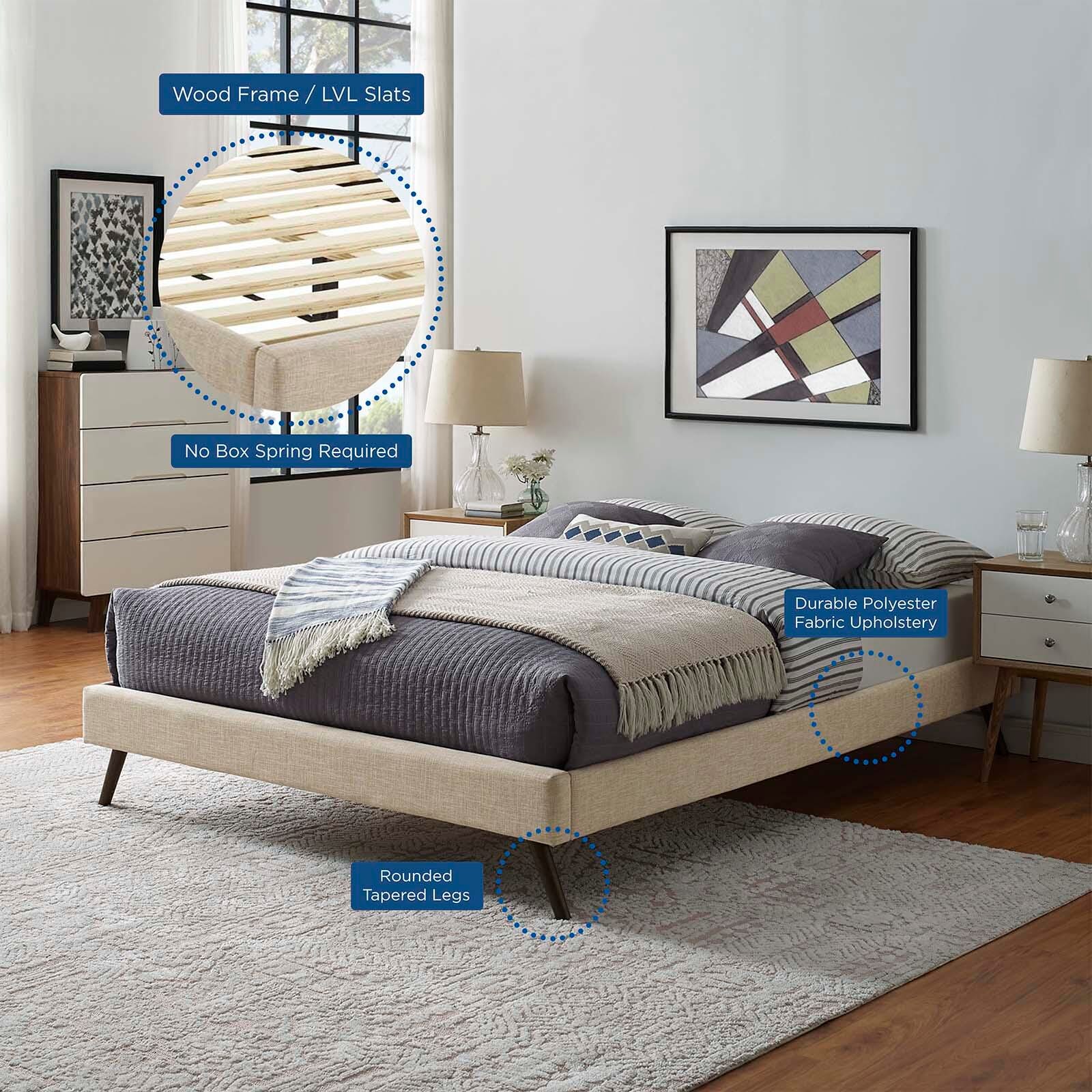 Loryn Queen Fabric Platform Bed, Beige, large