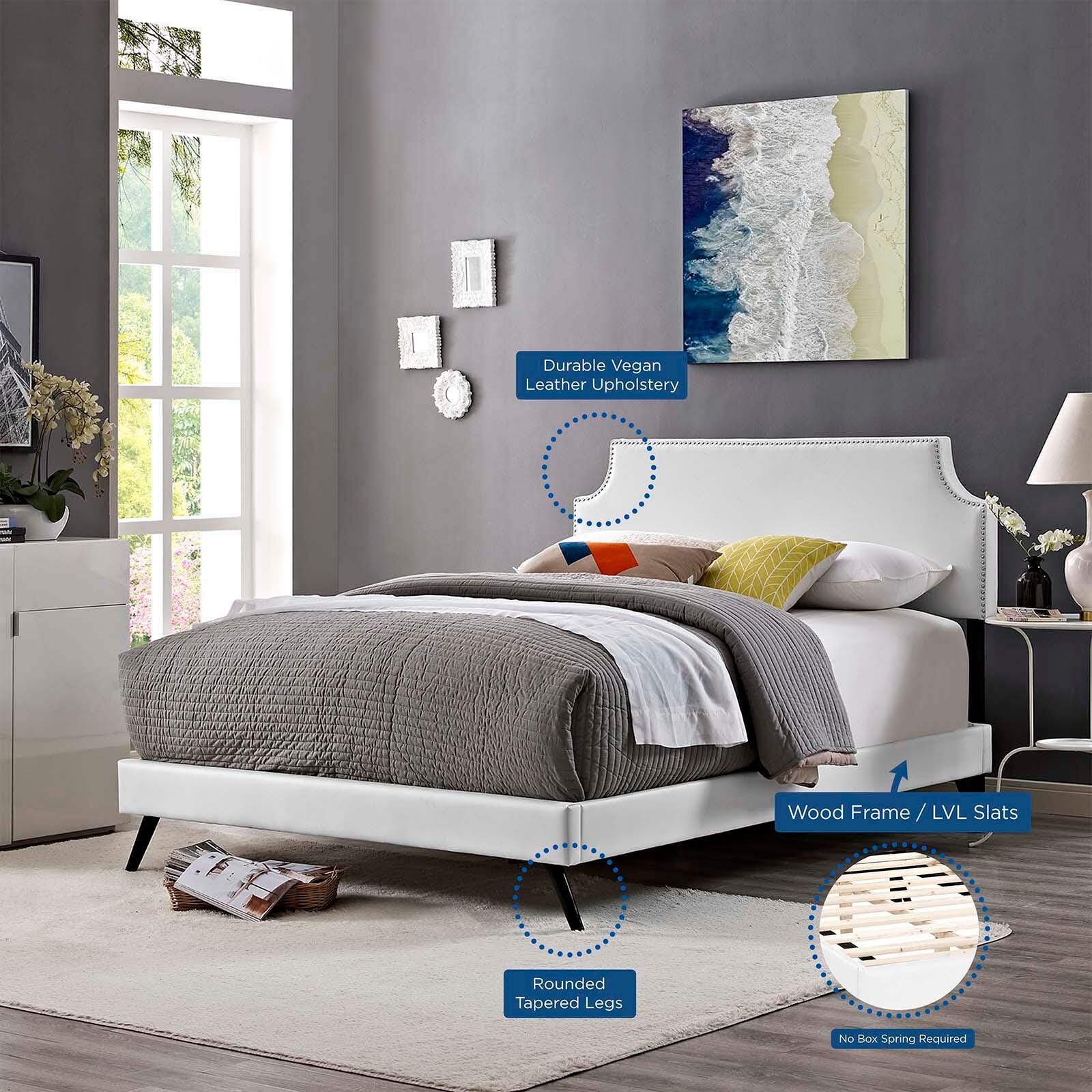 Corene Queen Vinyl Platform Bed, White, large