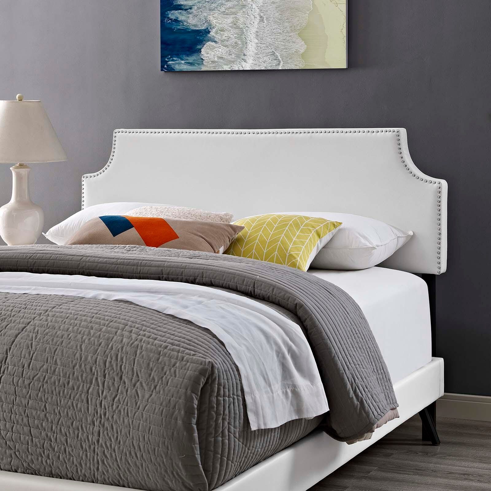 Corene Queen Vinyl Platform Bed, White, large