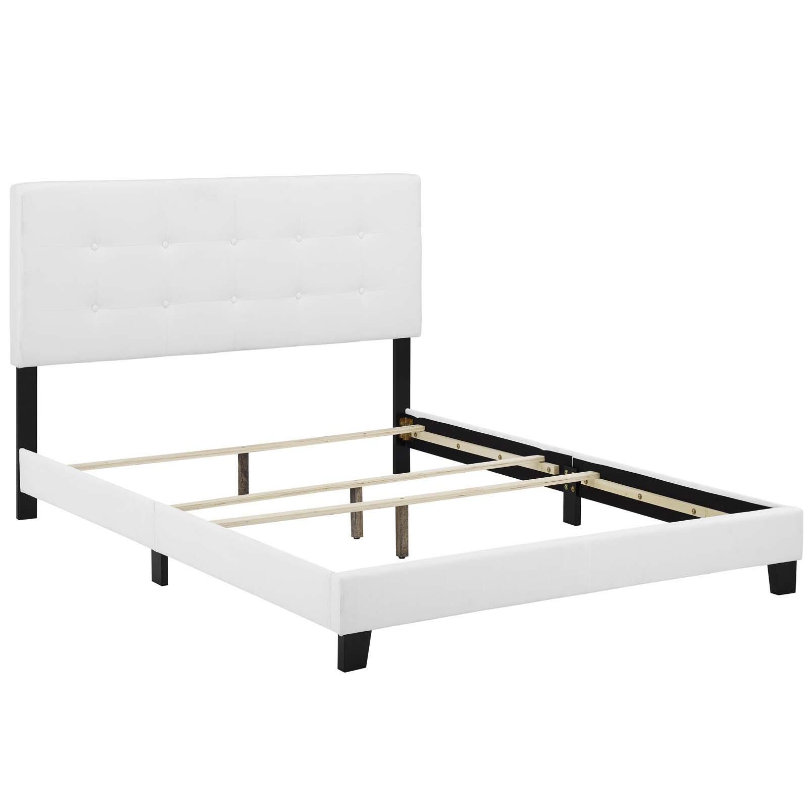 Amira Queen Upholstered Bed, White, large
