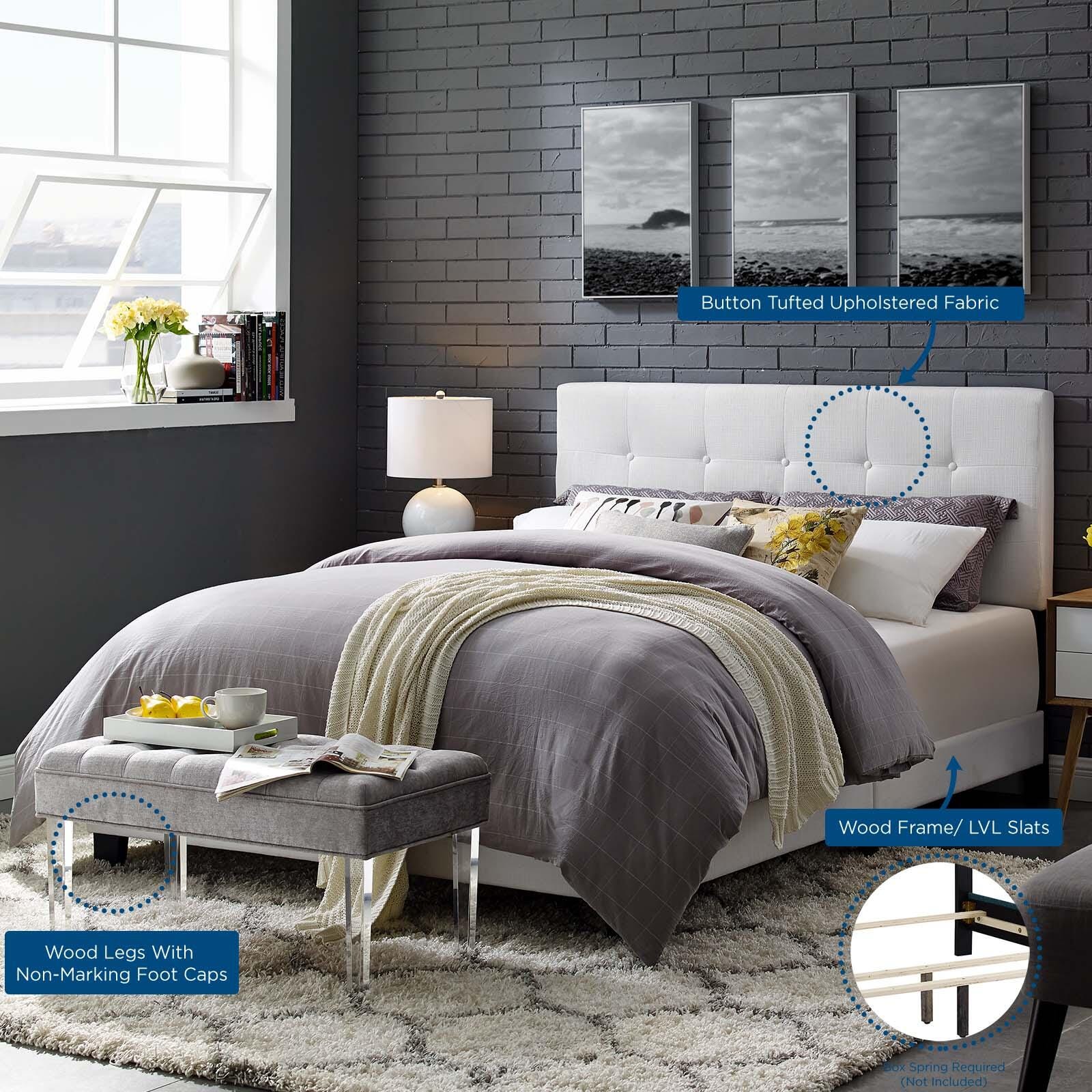 Amira Queen Upholstered Bed, White, large
