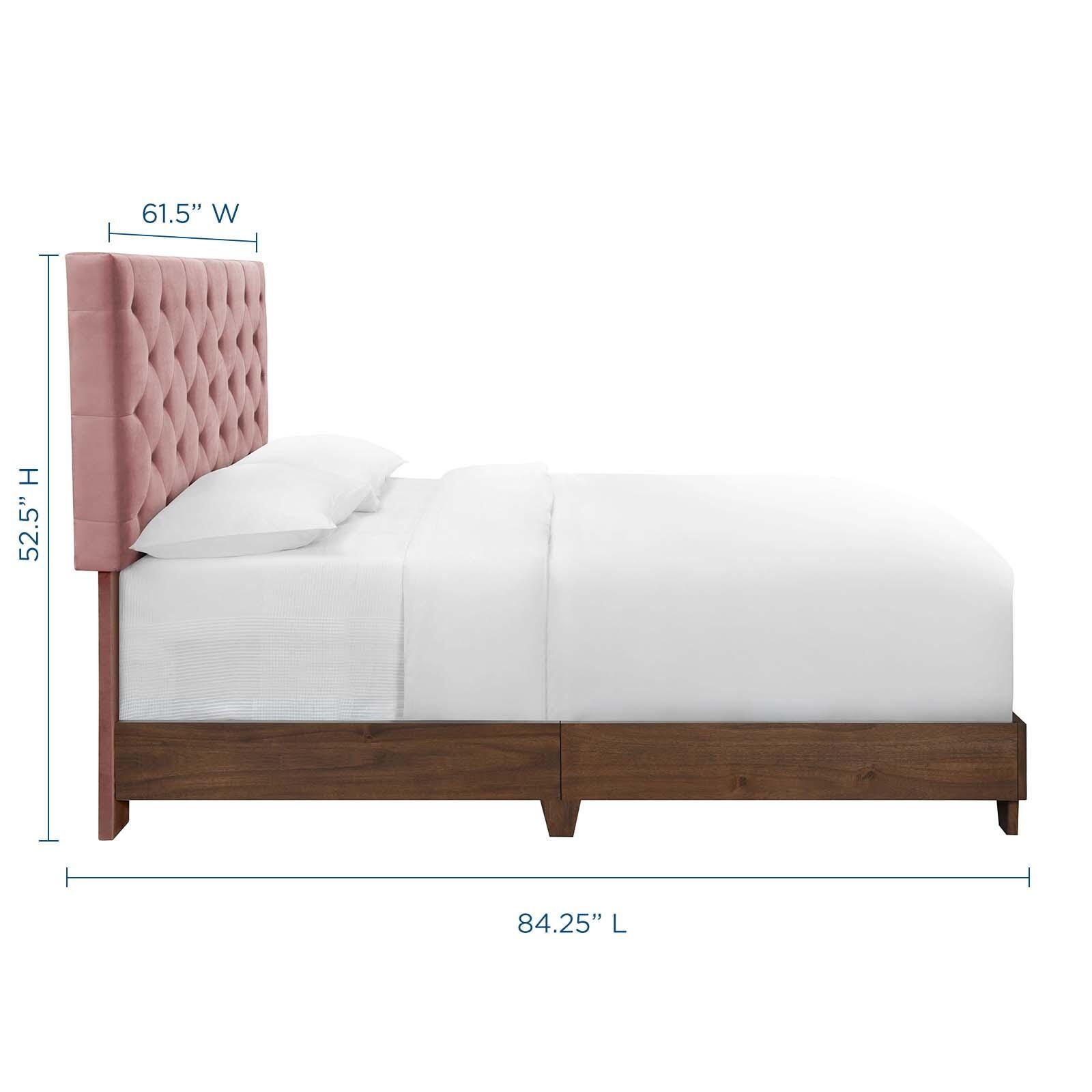 Rhiannon Diamond Tufted Upholstered Velvet Queen Bed, Walnut/Dusty Rose, large