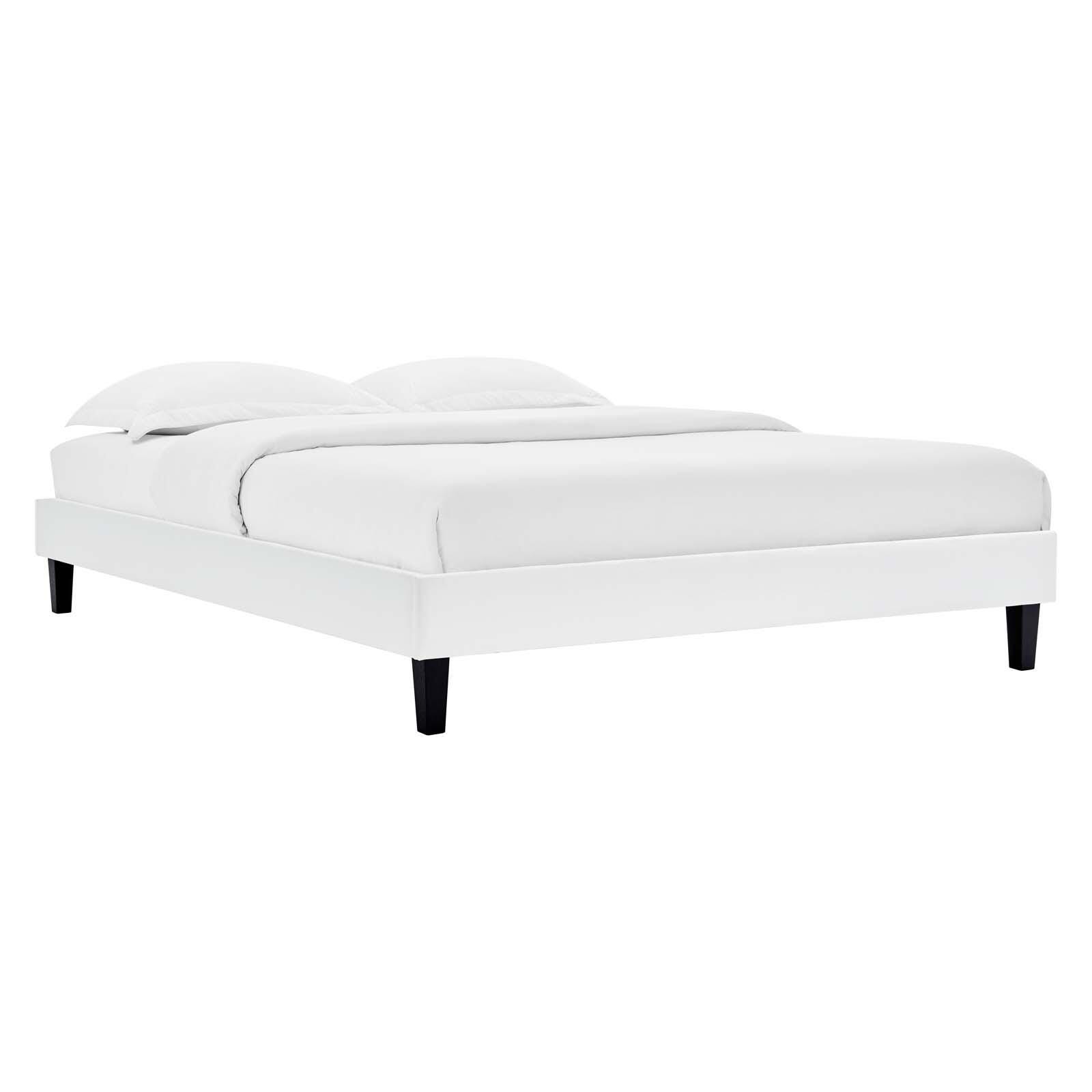 Reign Queen Velvet Platform Bed, White, large