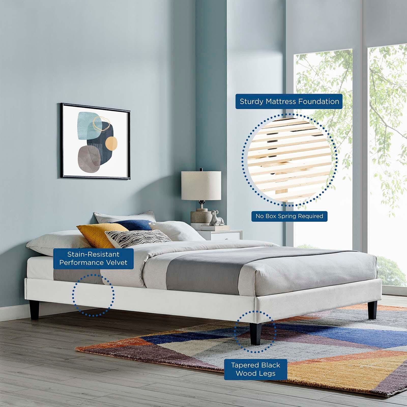 Reign King Velvet Platform Bed, Light Gray, large