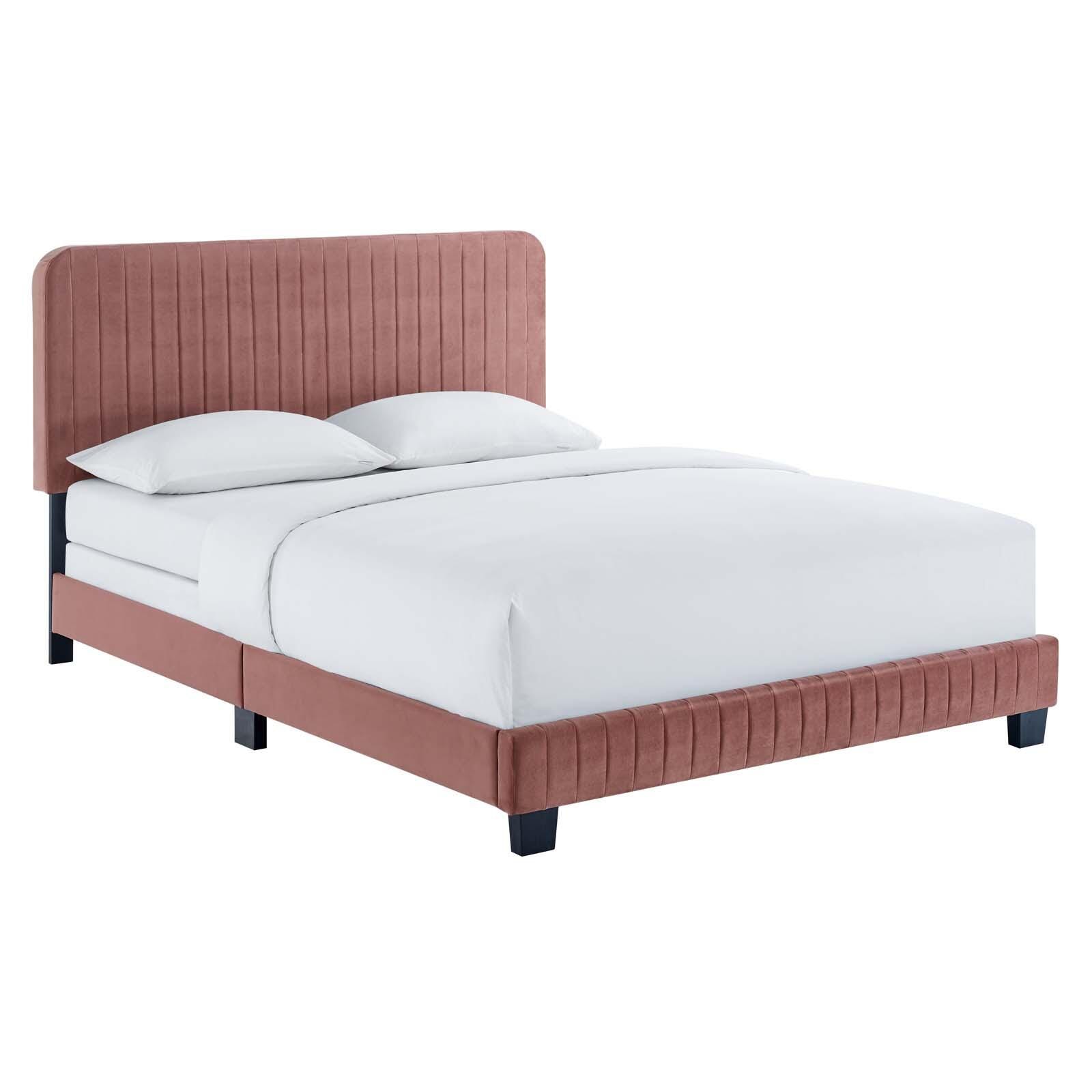 Celine Channel Tufted Velvet Queen Bed, Dusty Rose, large