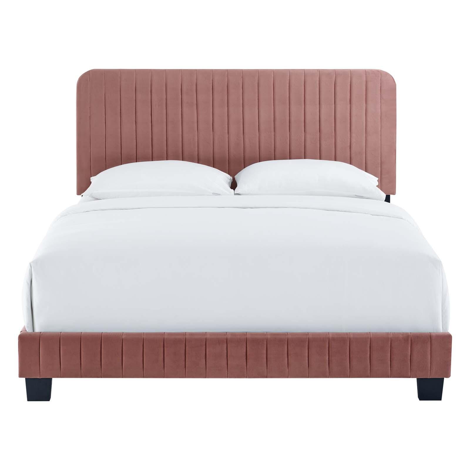 Celine Channel Tufted Velvet Queen Bed, Dusty Rose, large