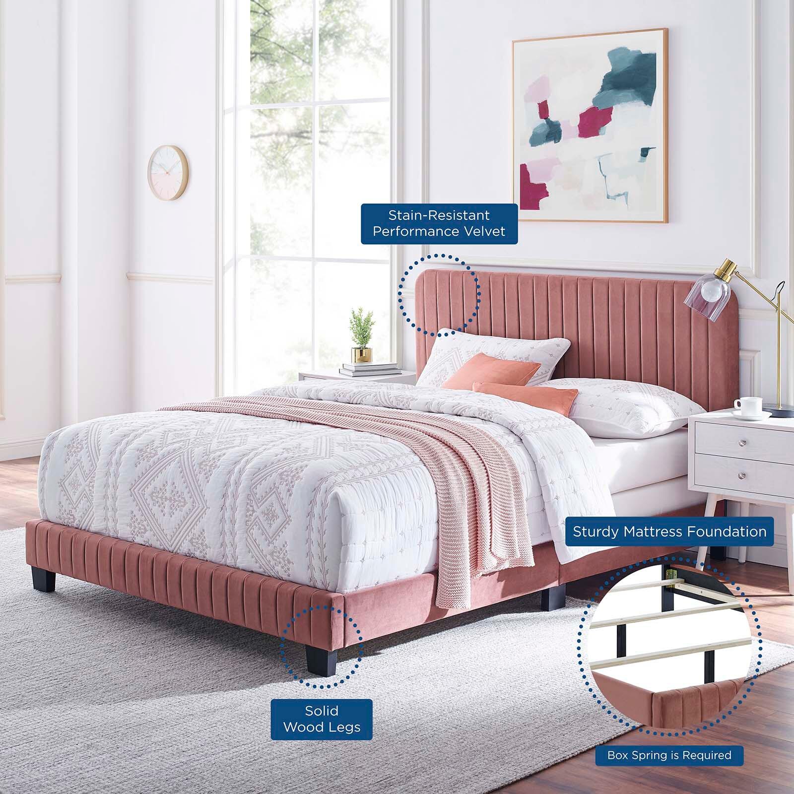 Celine Channel Tufted Velvet Queen Bed, Dusty Rose, large