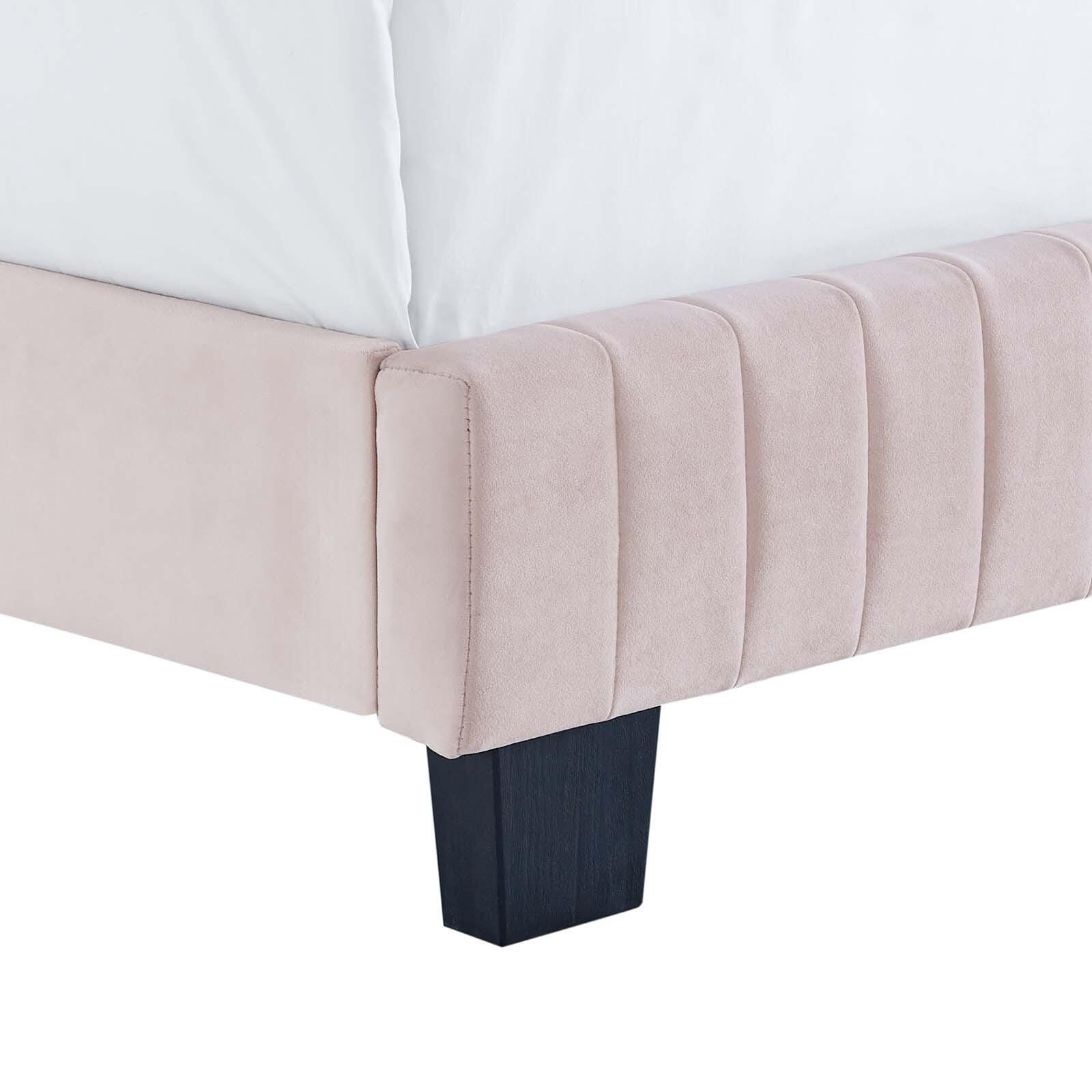 Celine Channel Tufted Velvet Queen Bed, Pink, large