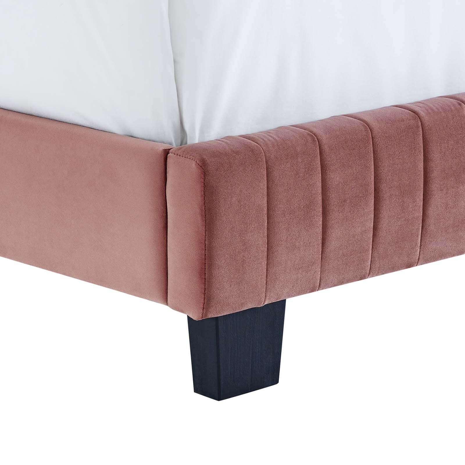 Celine Channel Tufted Velvet King Platform Bed, Dusty Rose, large