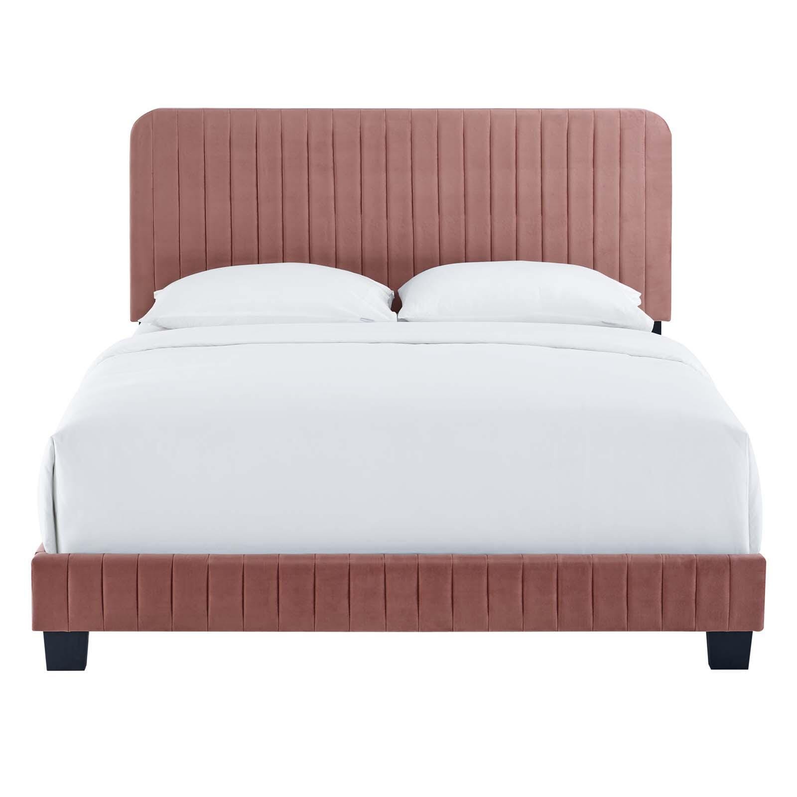 Celine Channel Tufted Velvet King Platform Bed, Dusty Rose, large