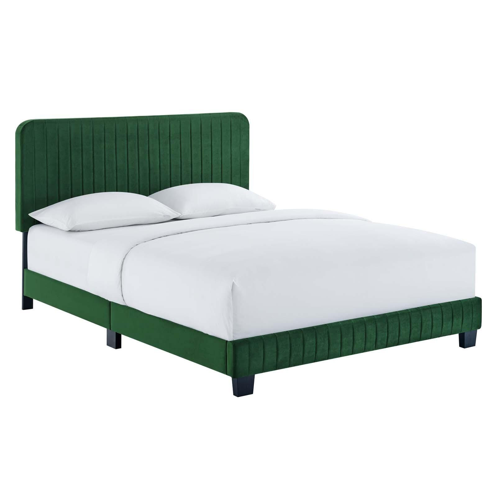Celine Channel Tufted Velvet King Platform Bed, Emerald, large