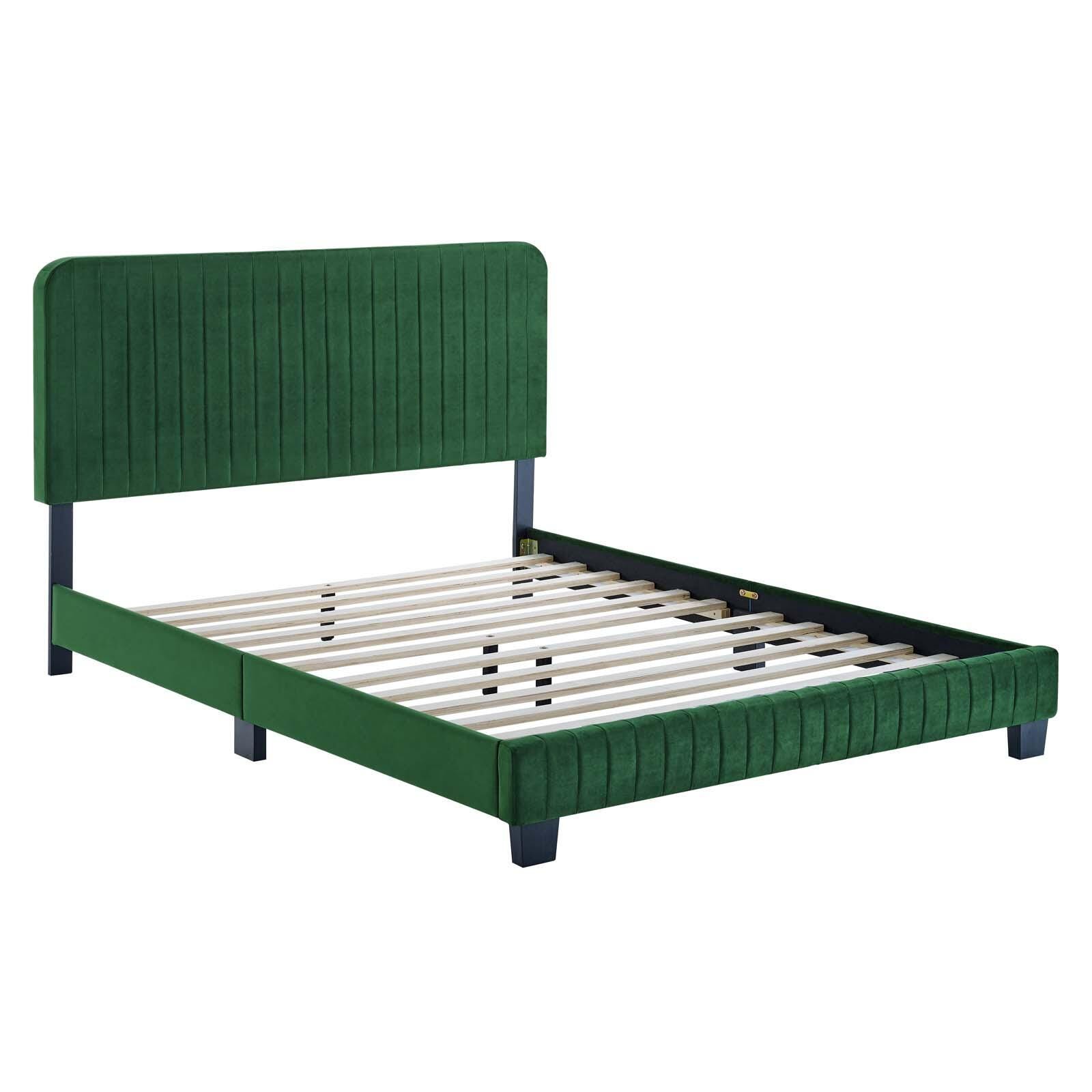 Celine Channel Tufted Velvet King Platform Bed, Emerald, large