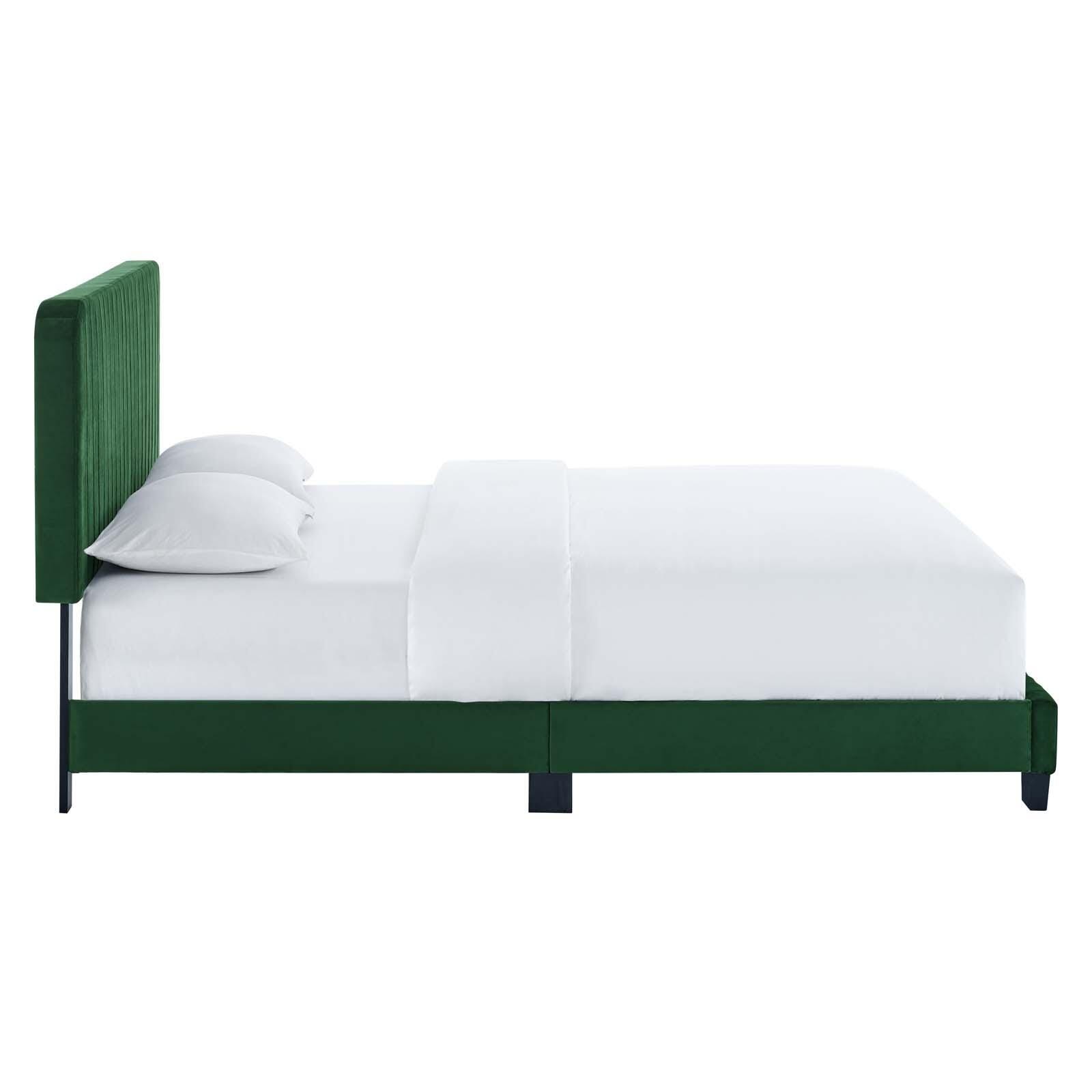 Celine Channel Tufted Velvet King Platform Bed, Emerald, large
