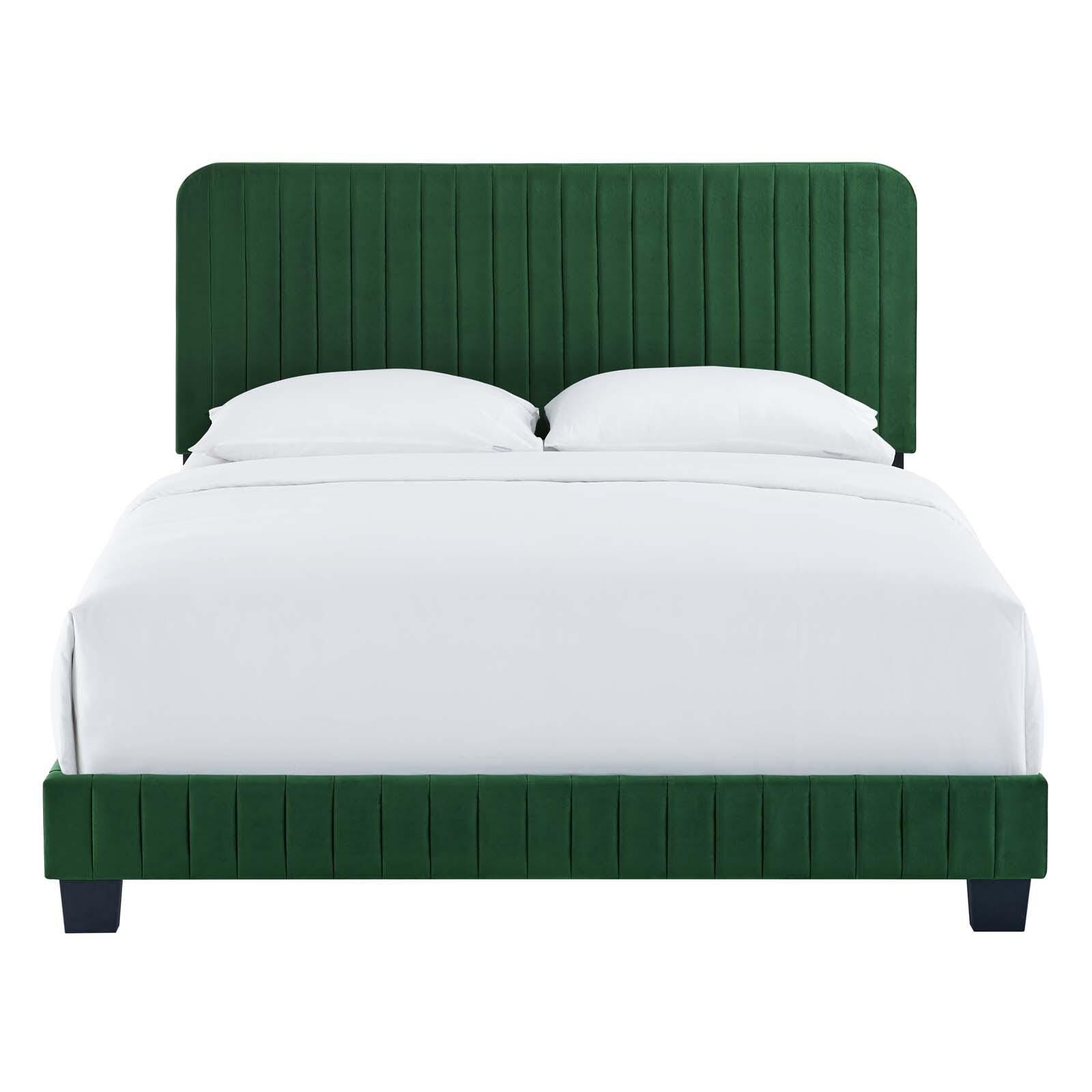 Celine Channel Tufted Velvet King Platform Bed, Emerald, large