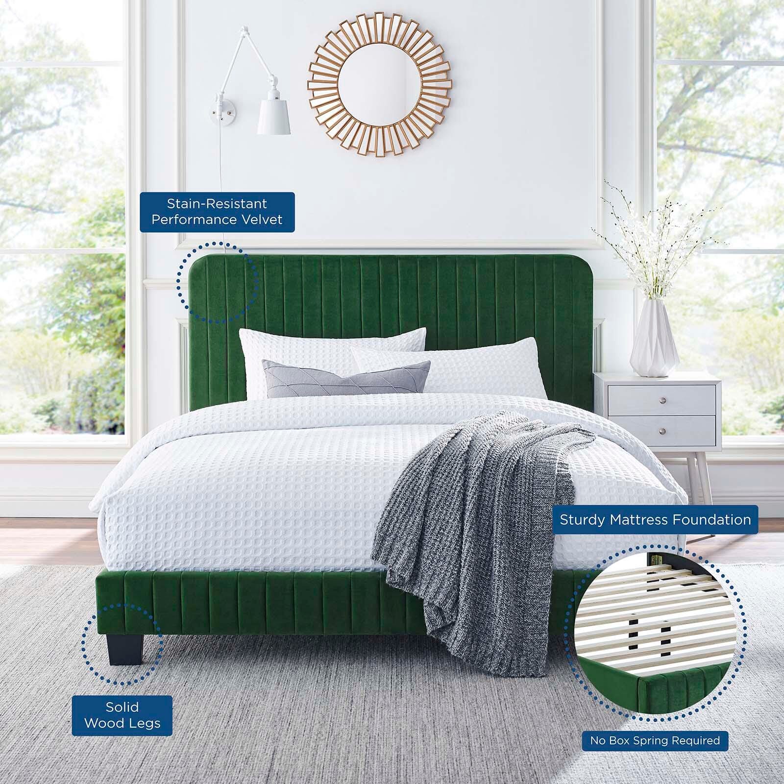 Celine Channel Tufted Velvet King Platform Bed, Emerald, large