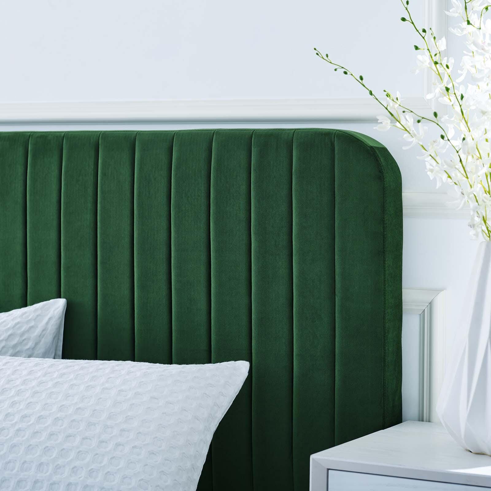 Celine Channel Tufted Velvet King Platform Bed, Emerald, large