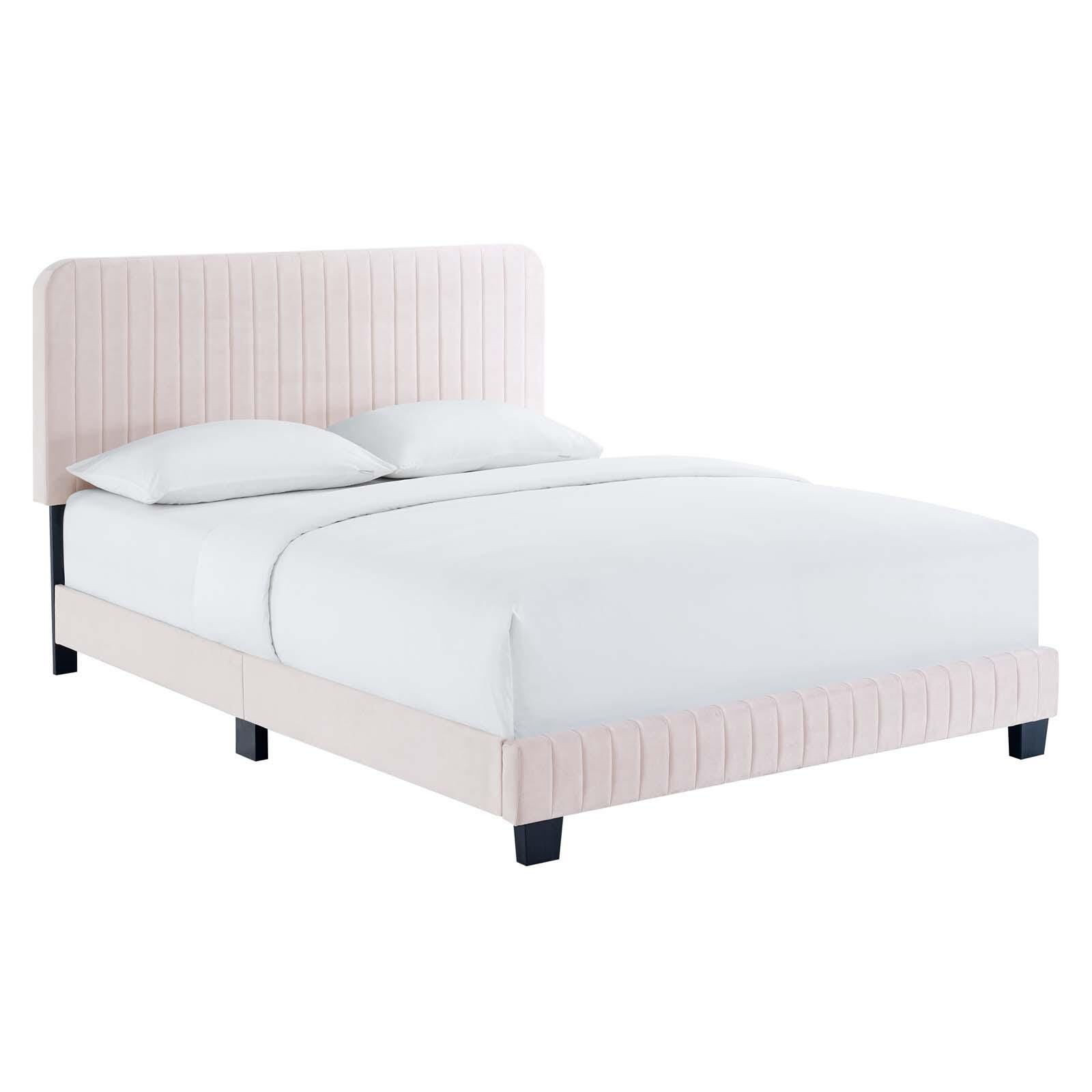 Celine Channel Tufted Velvet King Platform Bed, Pink, large