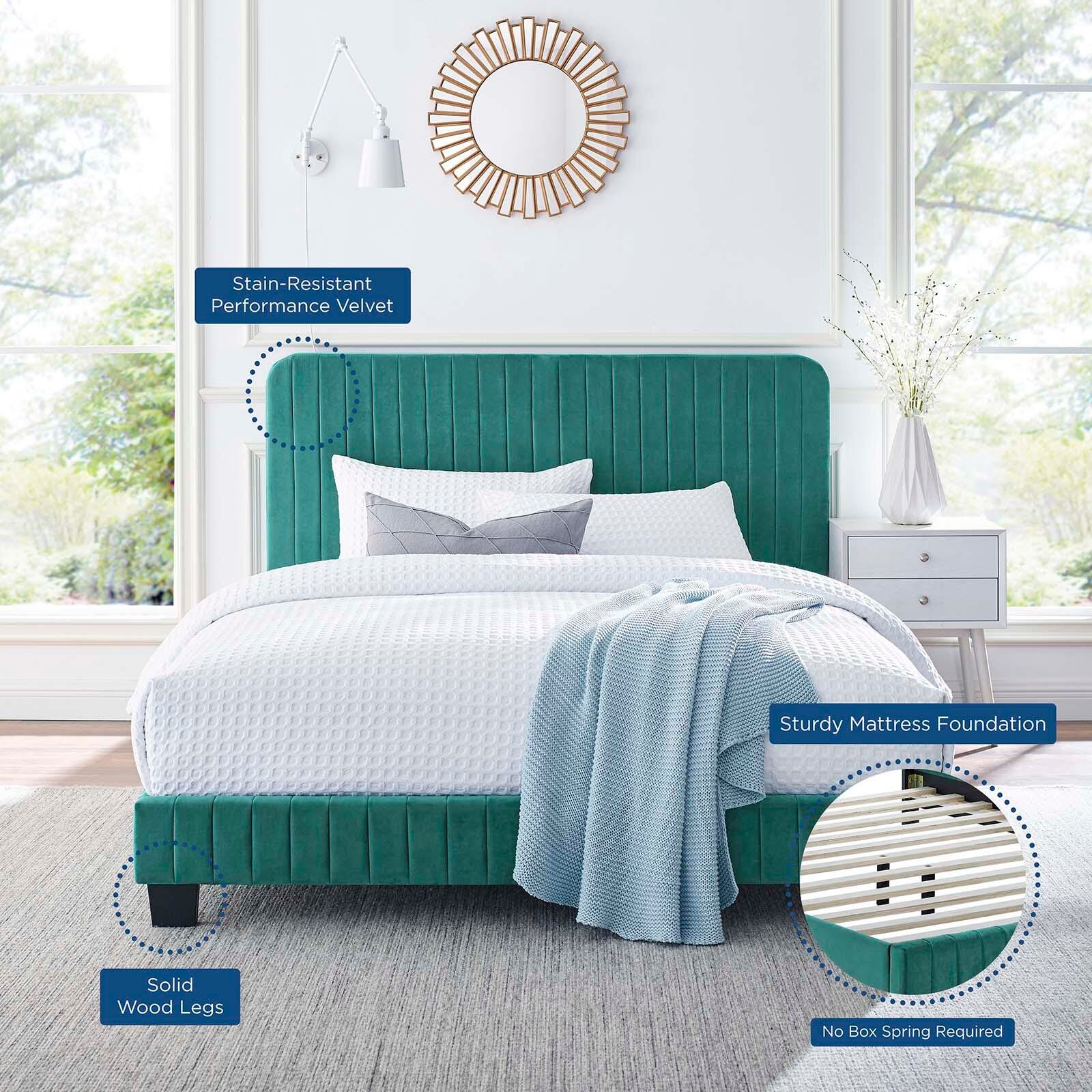Celine Channel Tufted Velvet King Platform Bed, Teal, large