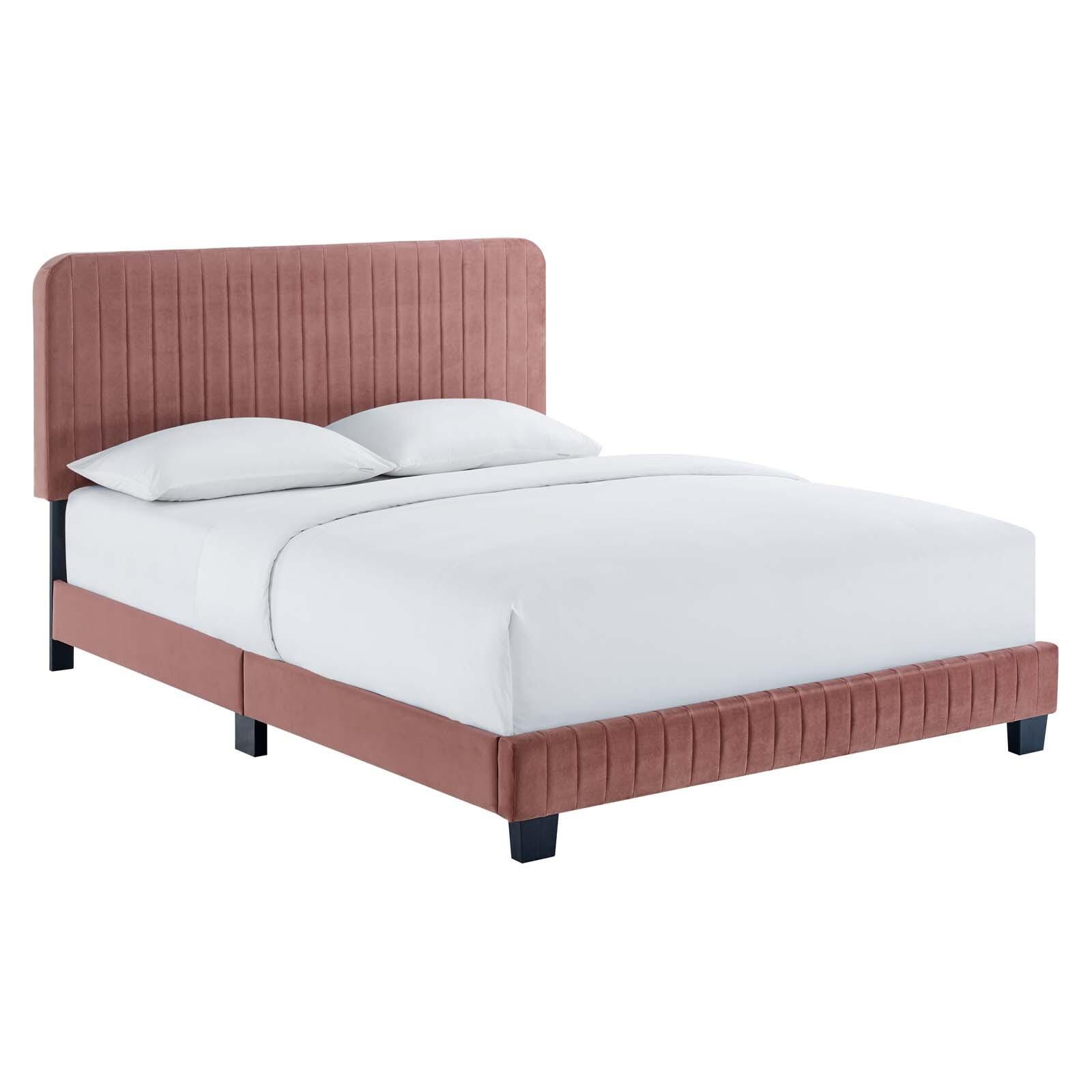 Celine Channel Tufted Velvet Queen Platform Bed, Dusty Rose, large