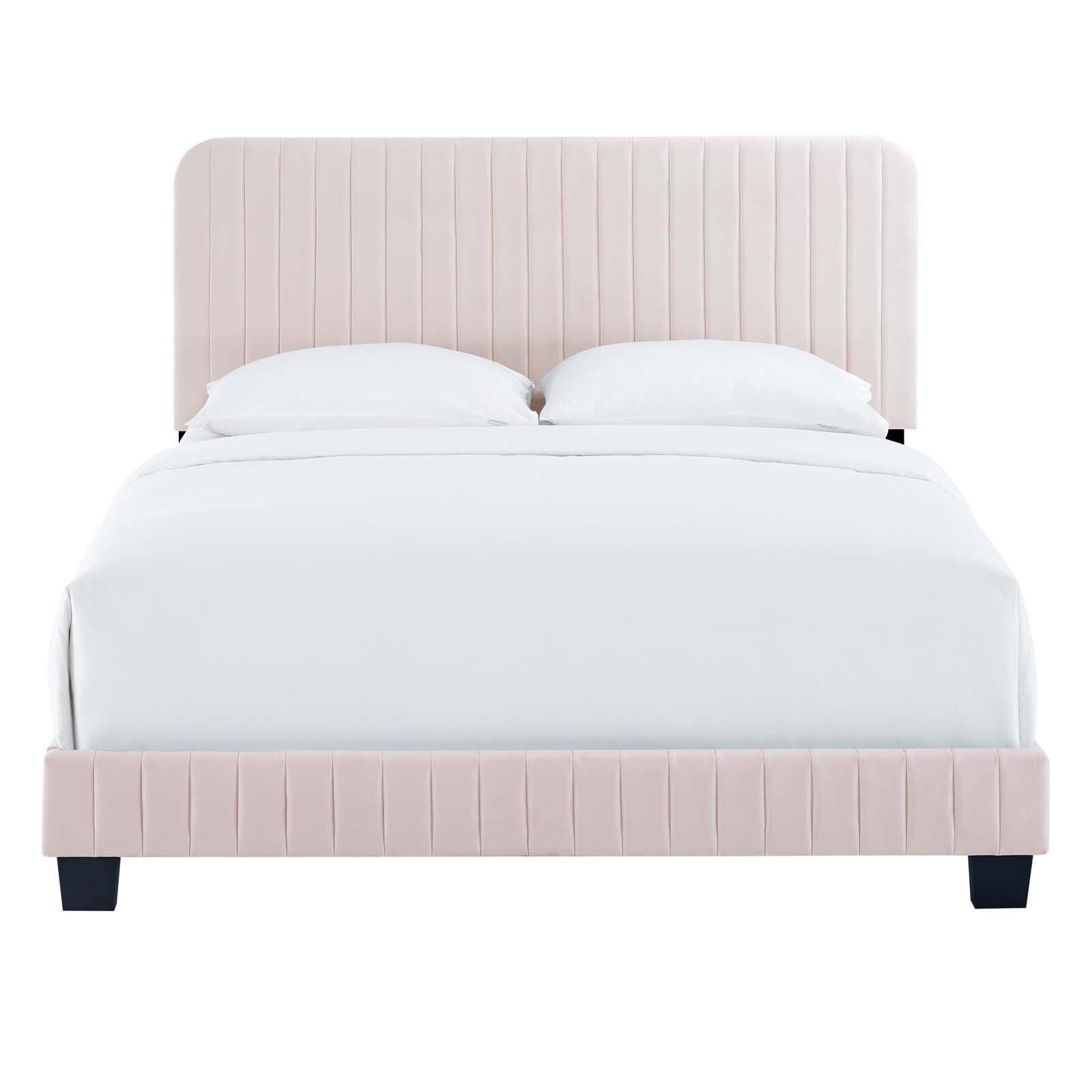 Celine Channel Tufted Velvet Queen Platform Bed, Pink, large