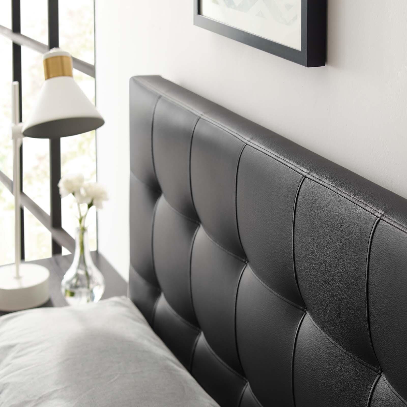 Lily Queen Upholstered Vinyl Headboard, Black, large