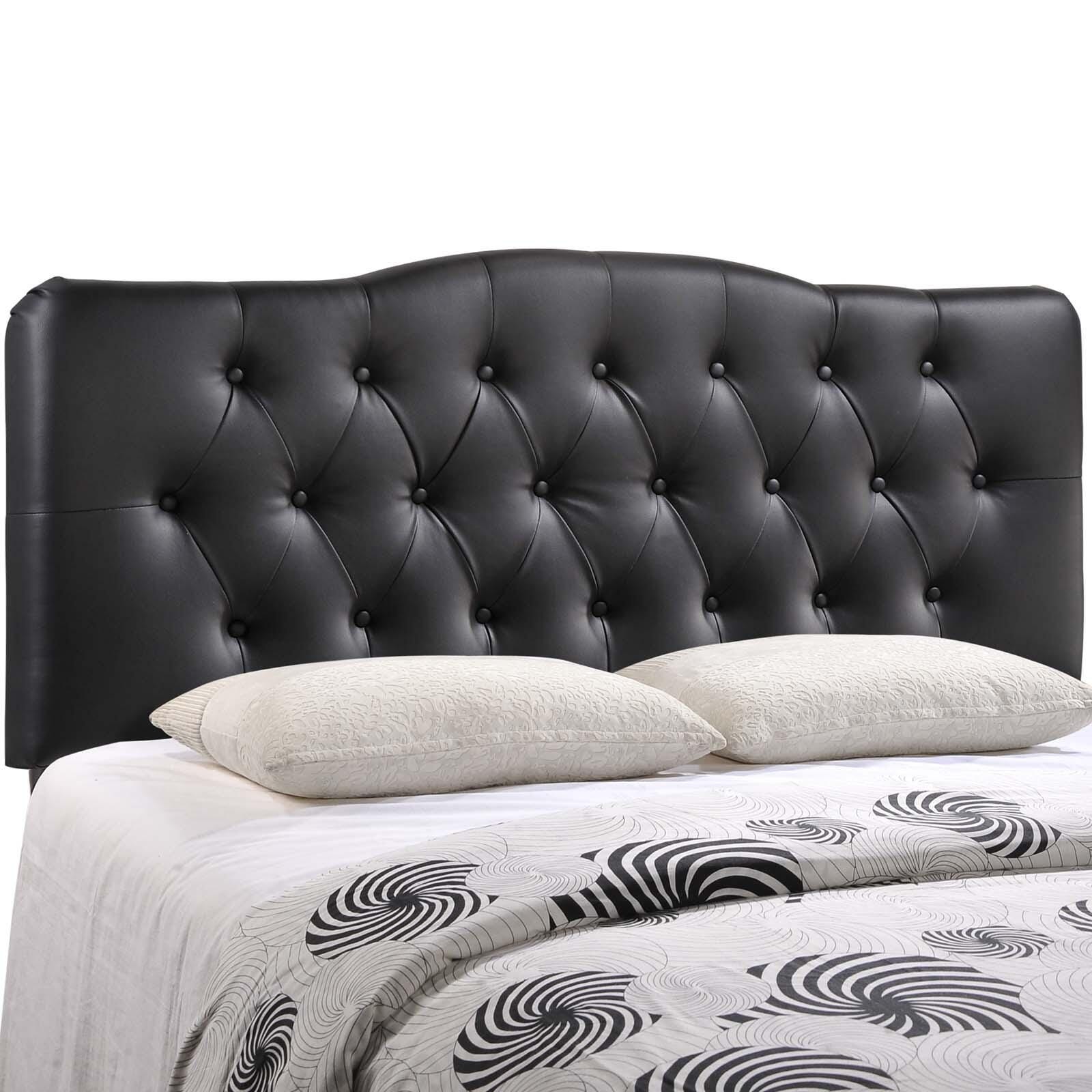 Annabel Queen Upholstered Vinyl Headboard, Black, large