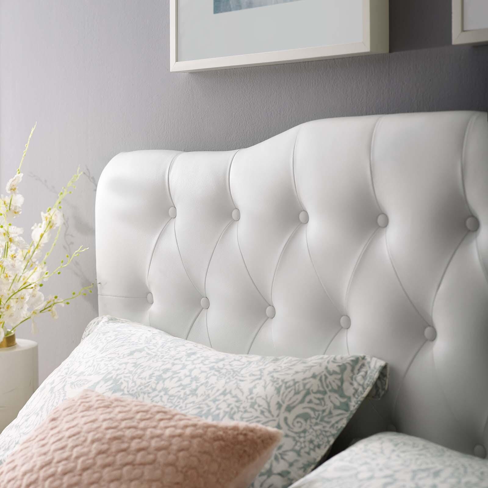 Annabel Queen Upholstered Vinyl Headboard, White, large