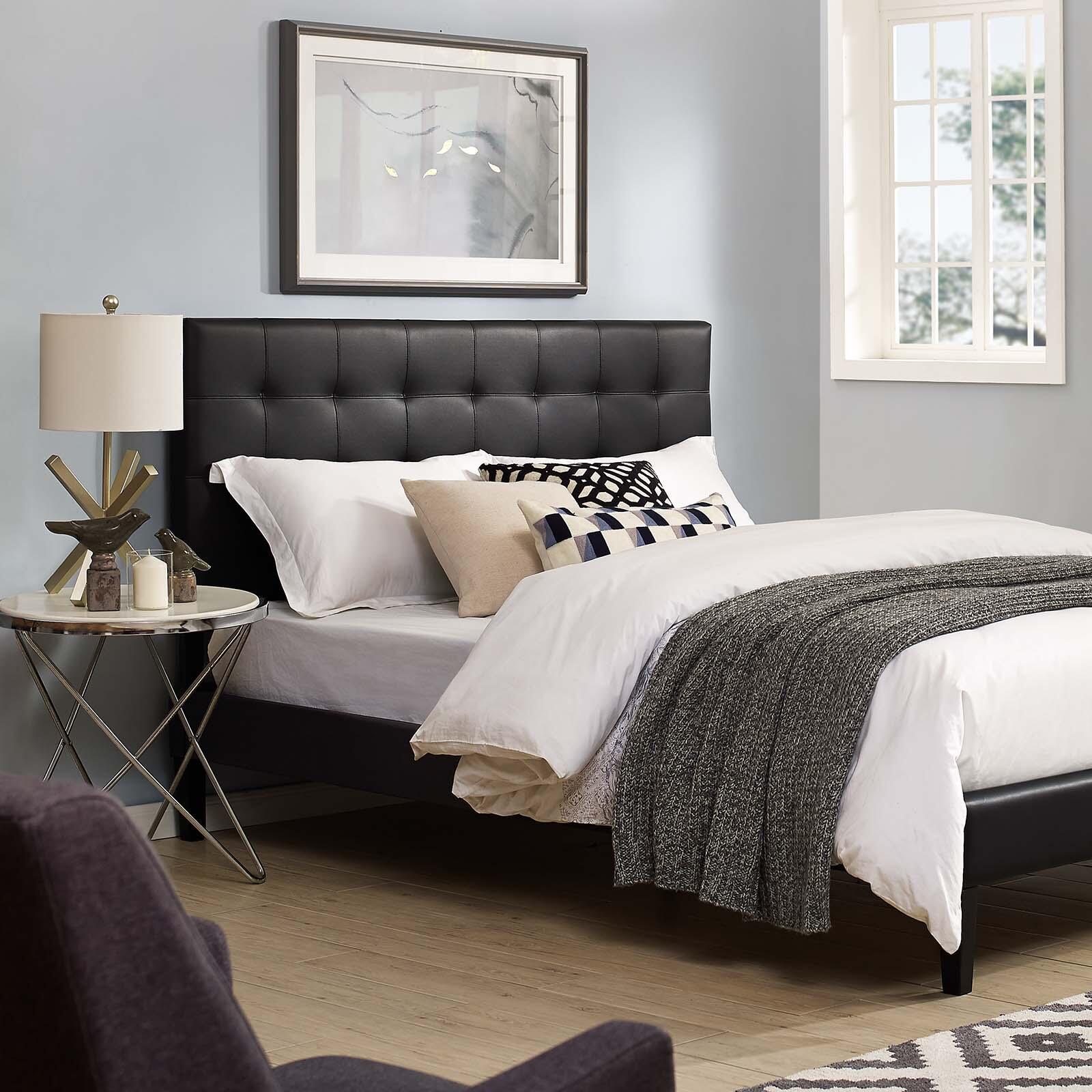 Paisley King and California King Tufted Upholstered Faux Leather Headboard, Black, rollover