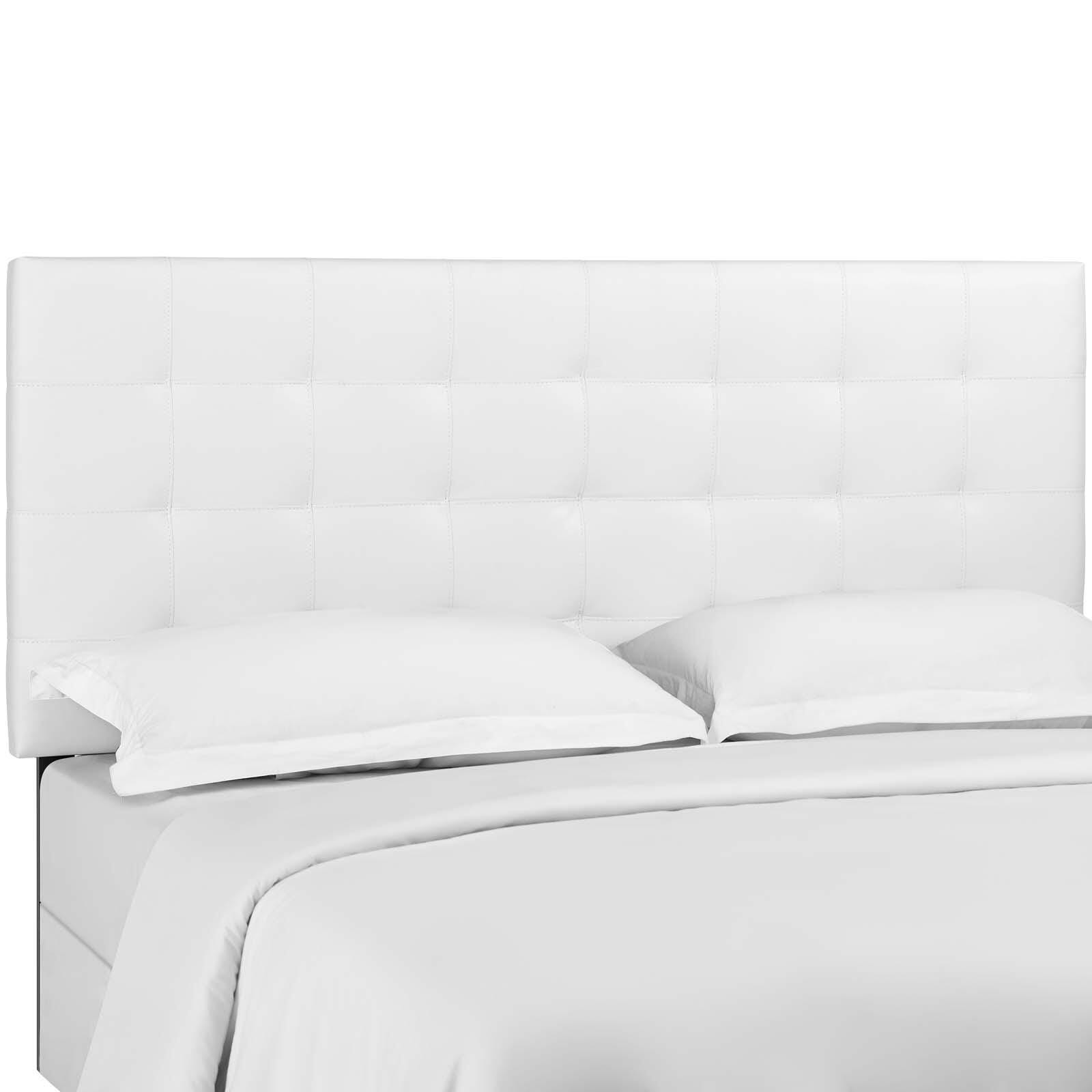 Paisley King and California King Tufted Upholstered Faux Leather Headboard, White, large