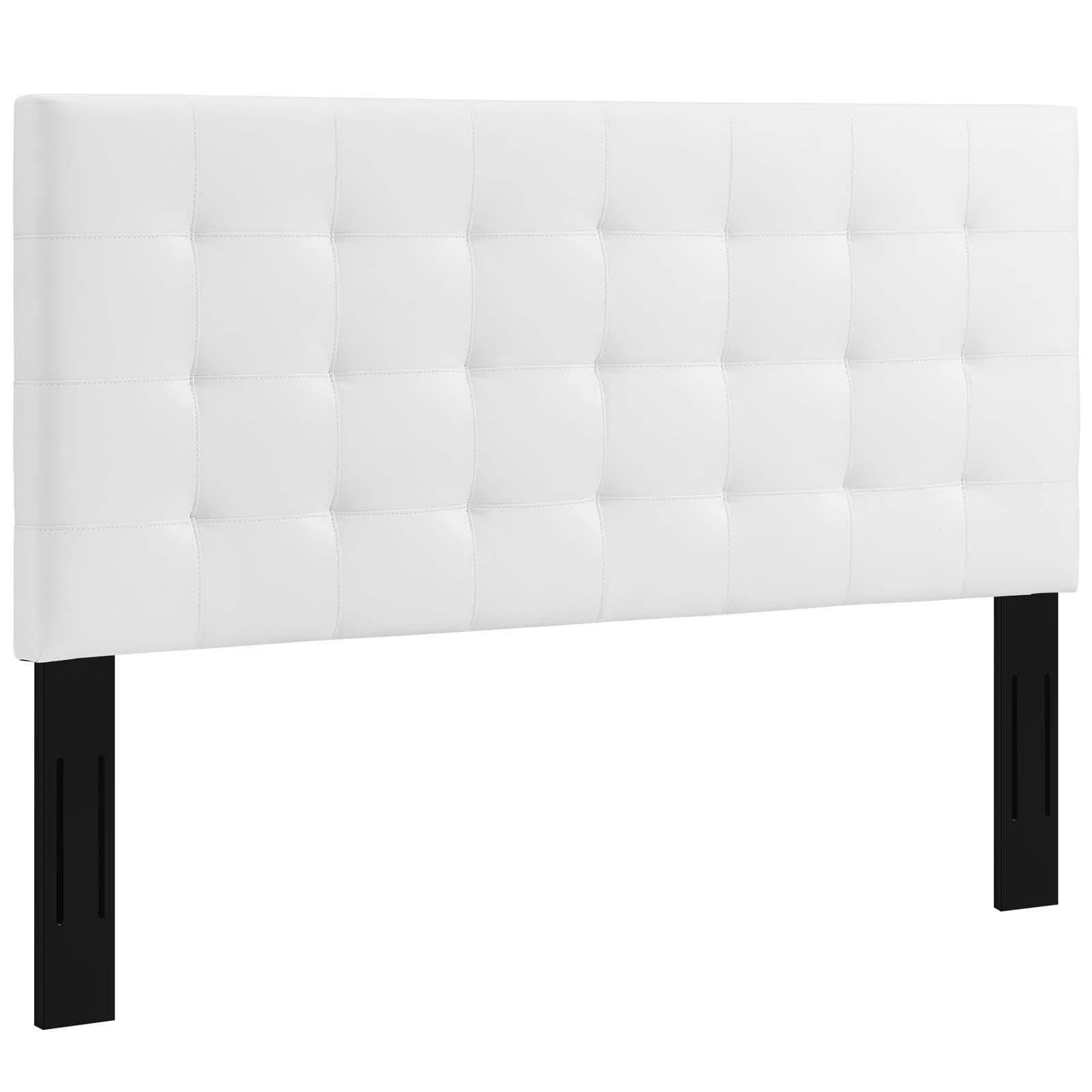 Paisley King and California King Tufted Upholstered Faux Leather Headboard, White, large