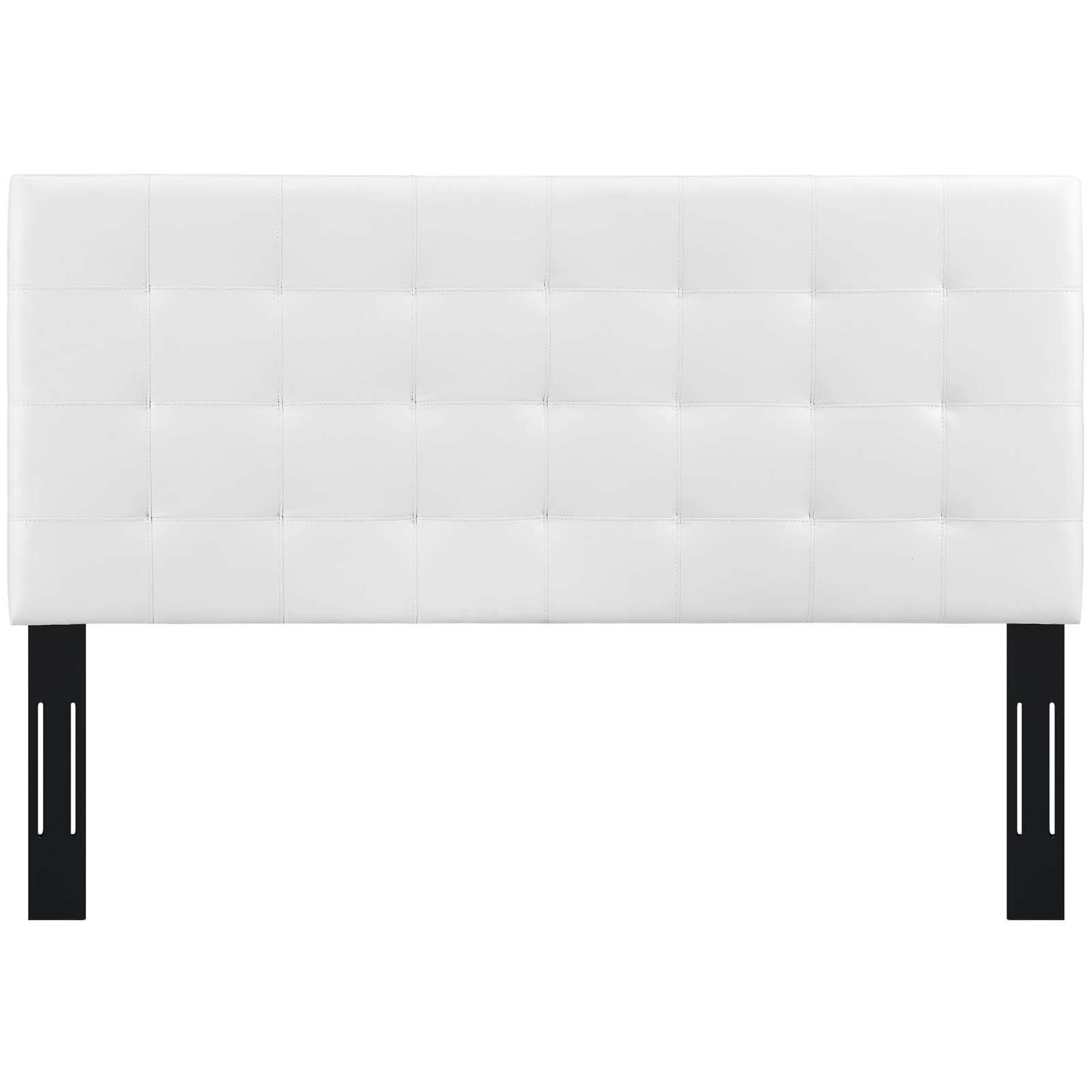 Paisley King and California King Tufted Upholstered Faux Leather Headboard, White, large