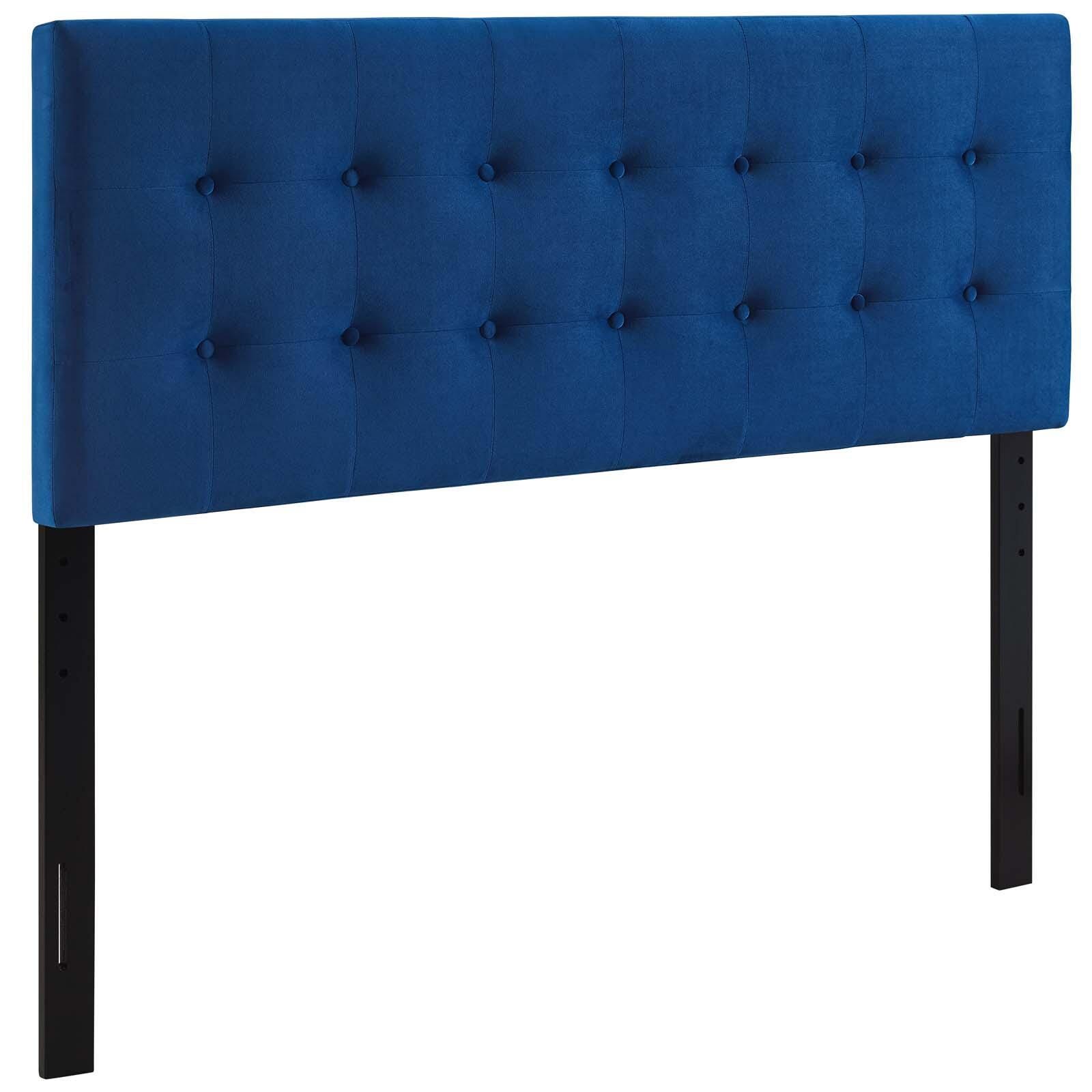 Emily Biscuit Tufted Velvet Headboard, Navy, large