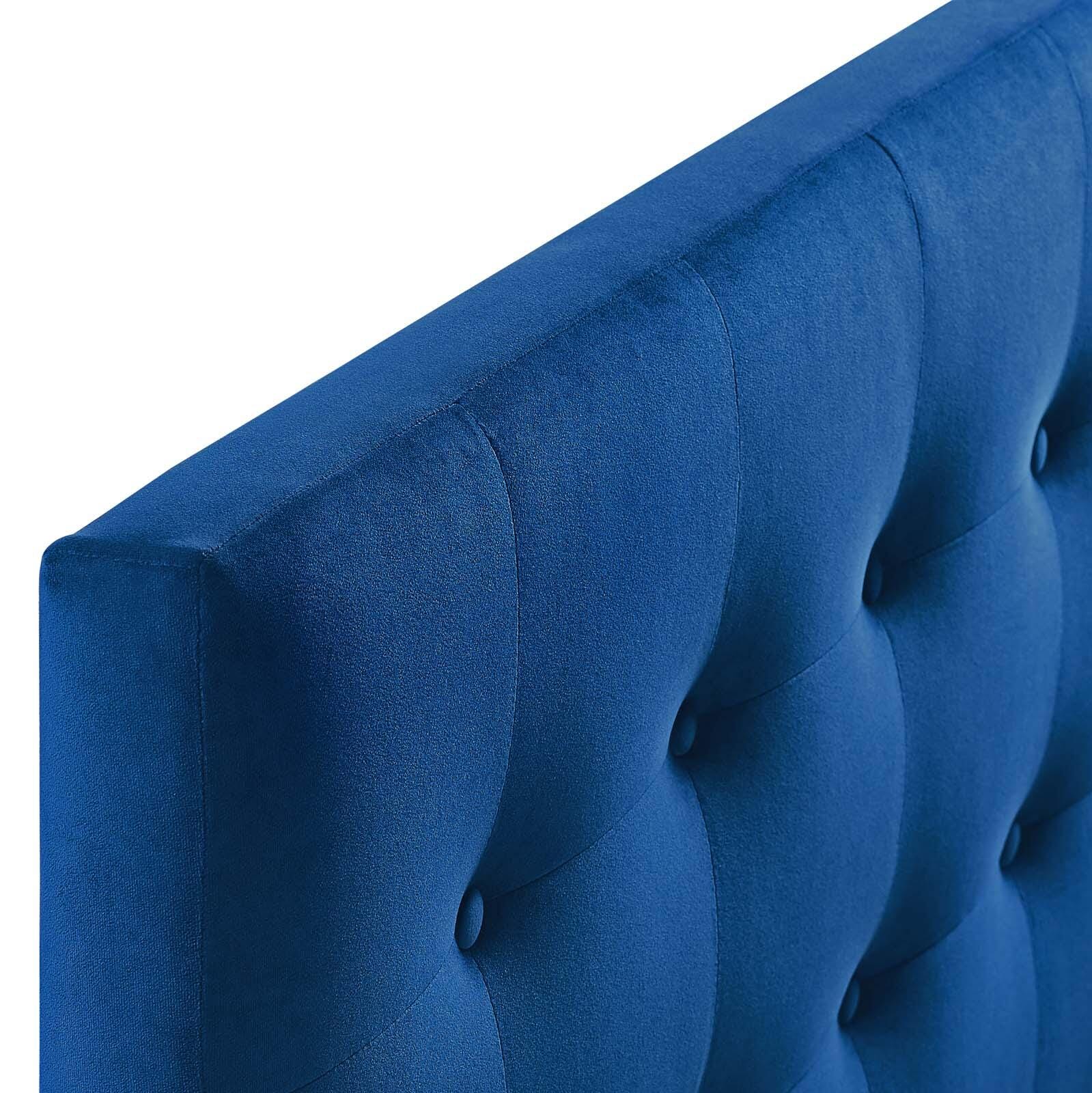 Emily Biscuit Tufted Velvet Headboard, Navy, large