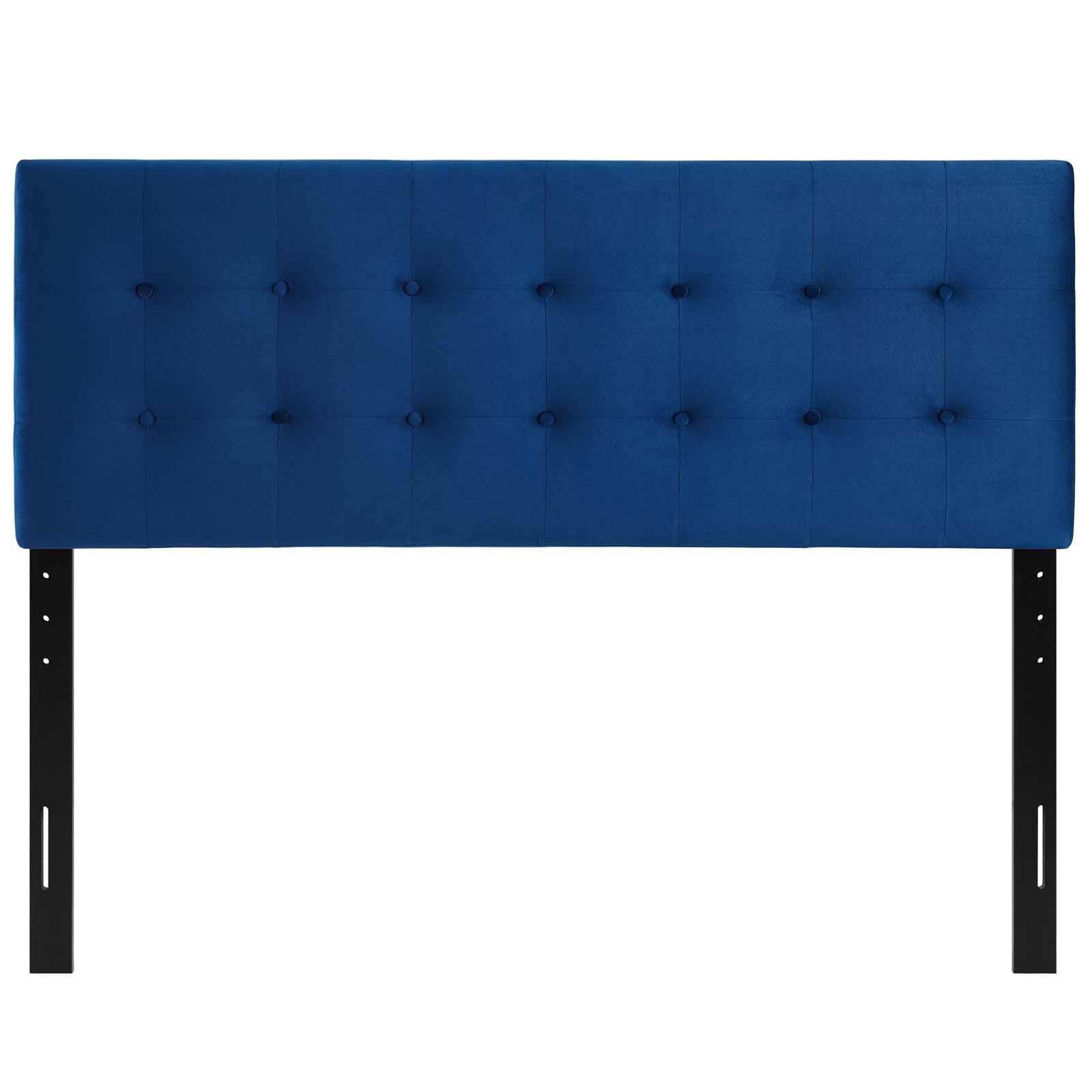 Emily Biscuit Tufted Velvet Headboard, Navy, large