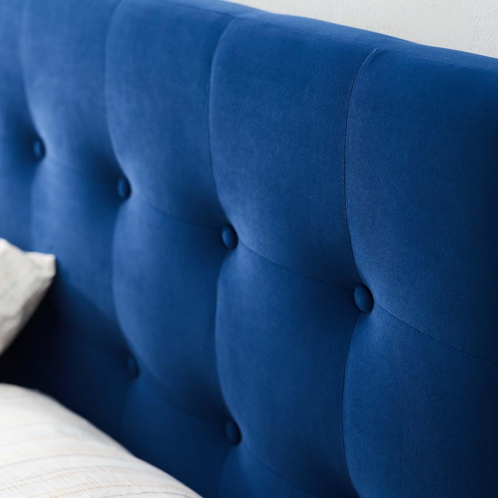 Emily Biscuit Tufted Velvet Headboard, Navy, large