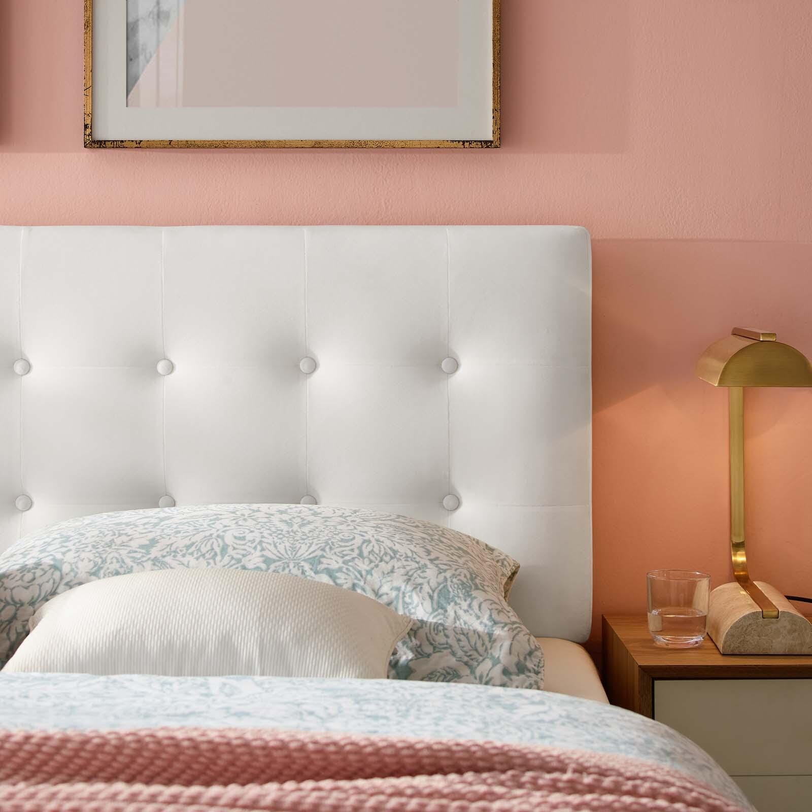 Emily Biscuit Tufted Velvet Headboard, White, large