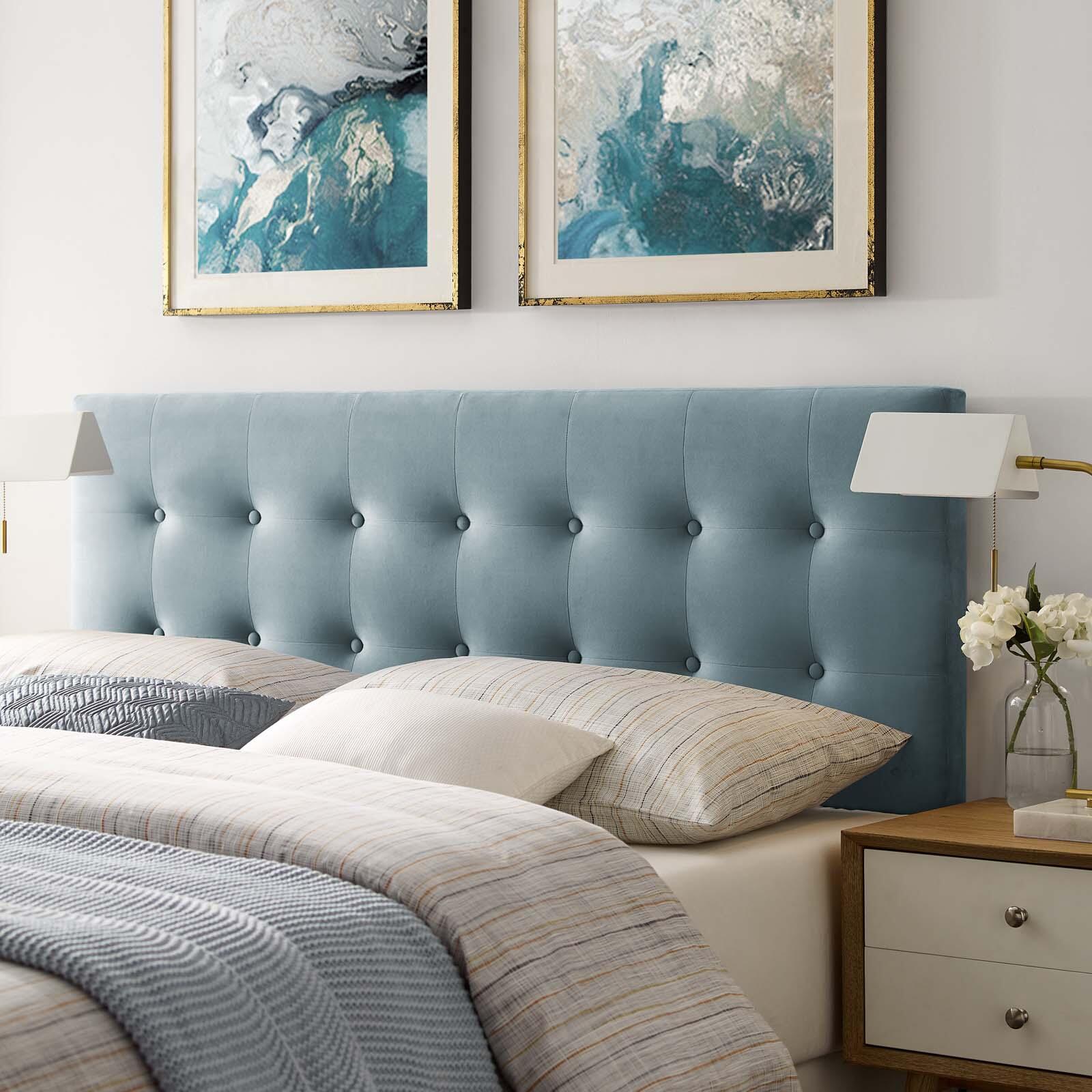 Emily Biscuit Tufted Velvet Headboard, Light Blue, rollover
