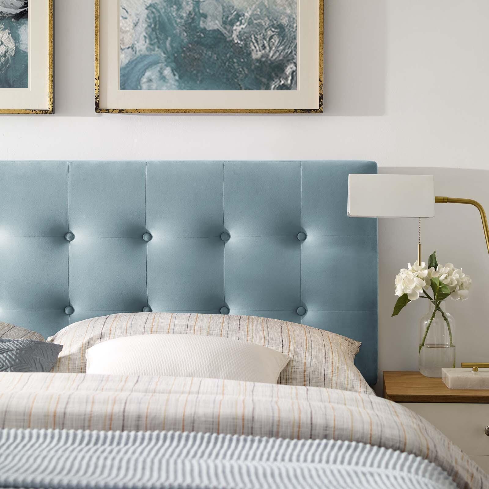Emily Biscuit Tufted Velvet Headboard, Light Blue, large