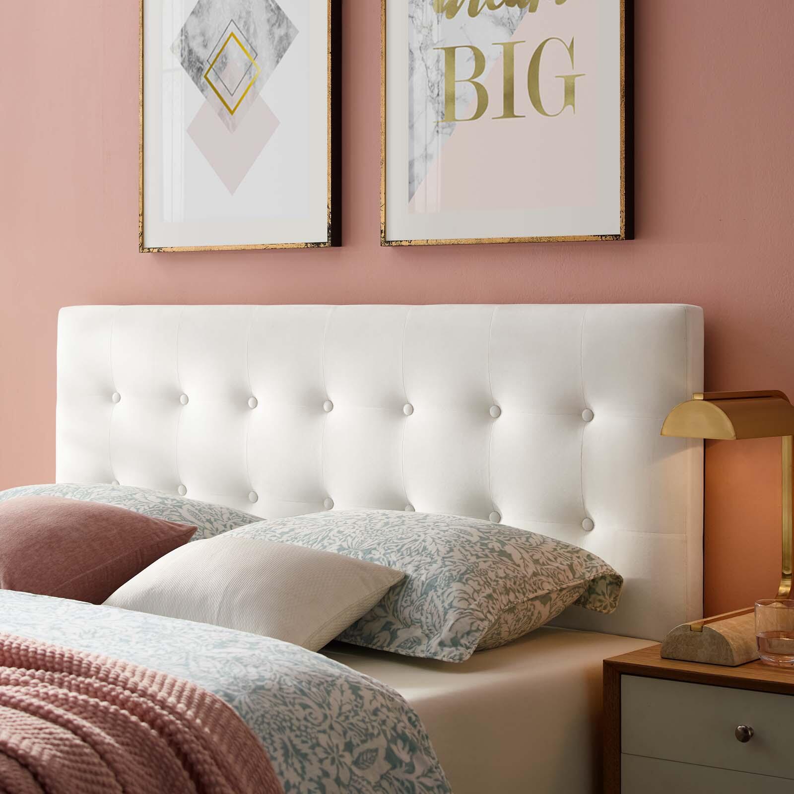 Emily Biscuit Tufted Velvet Headboard, White, rollover