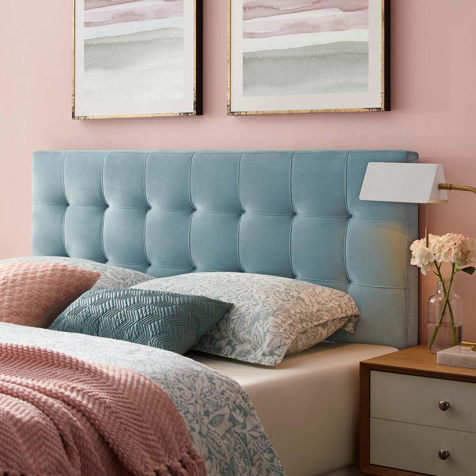 Lily Biscuit Tufted Velvet Headboard, Light Blue, large